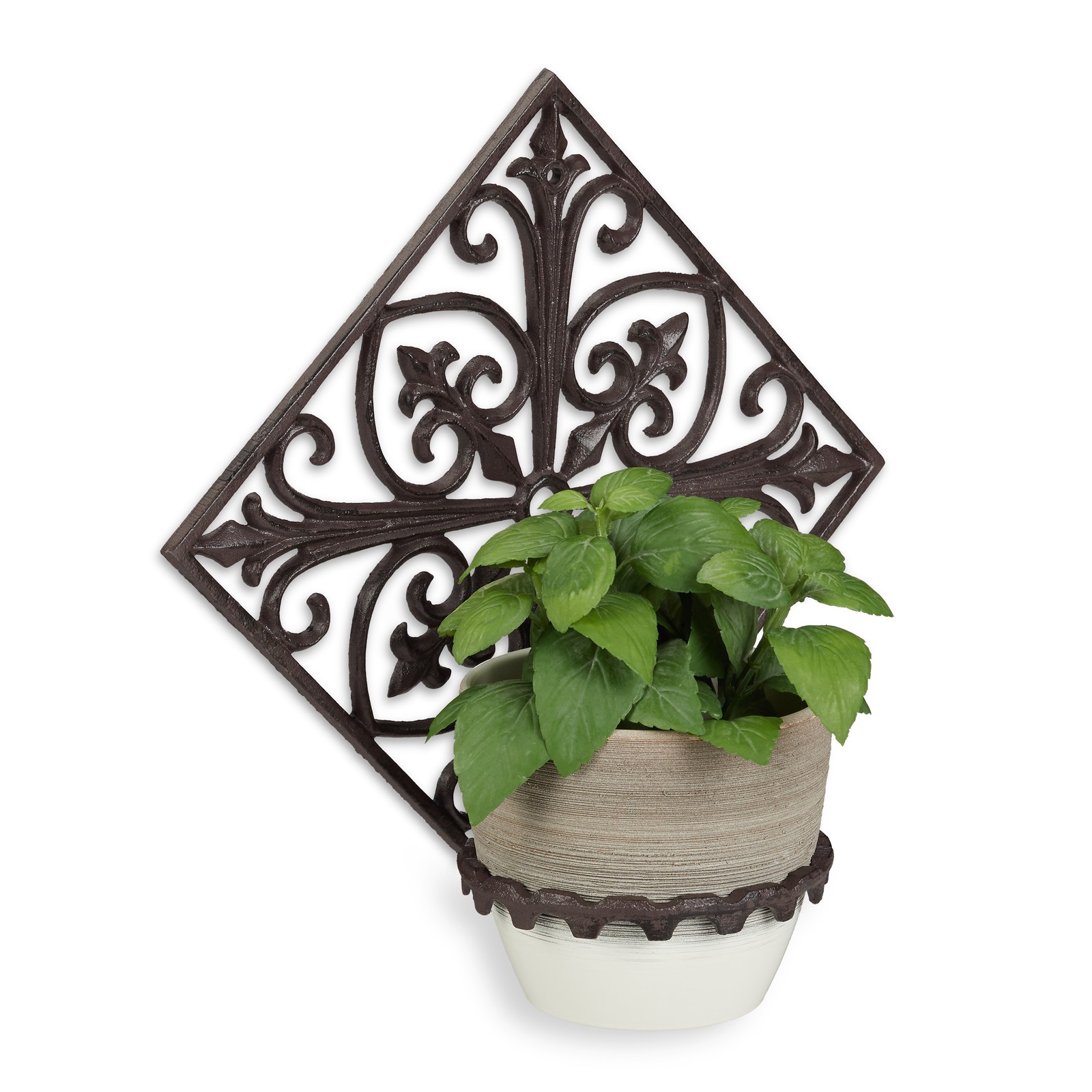 Set Wall-Mount Plant Holder Cast Iron Ornament Flower Pot Rack Antique Look