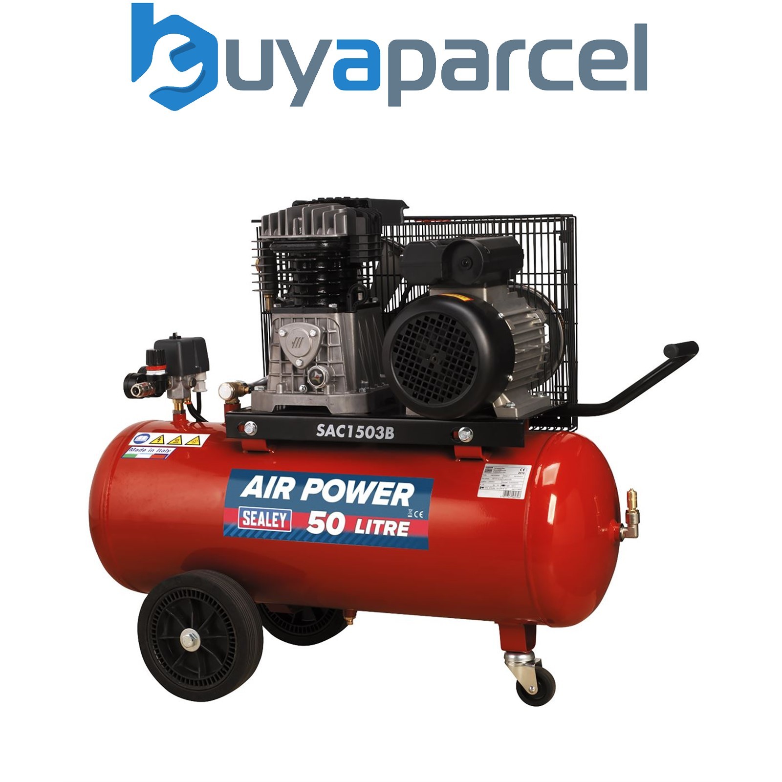 Sealey SAC1503B 50L Belt Drive Air Compressor with Cast Cylinders & Wheels 3hp