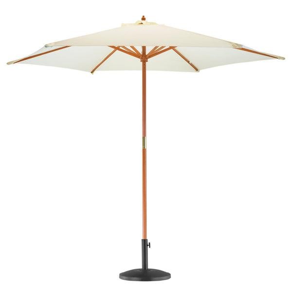 Wooden Garden Parasol & Base Set Pulley-Operated Canvas Sun Shade 2.7m Natural