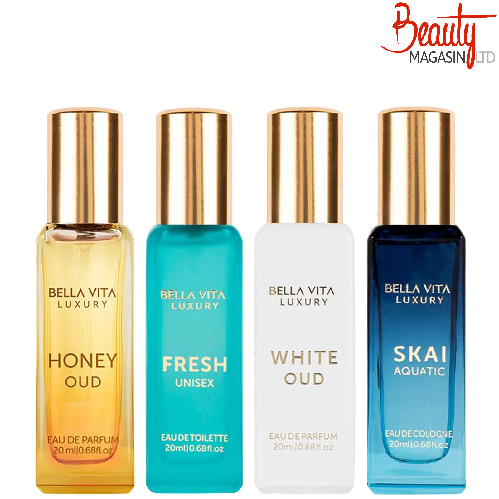 Bellavita Luxury with Honey Oud, White Oud, Fresh, and Skai Unisex Gift Set 4*20