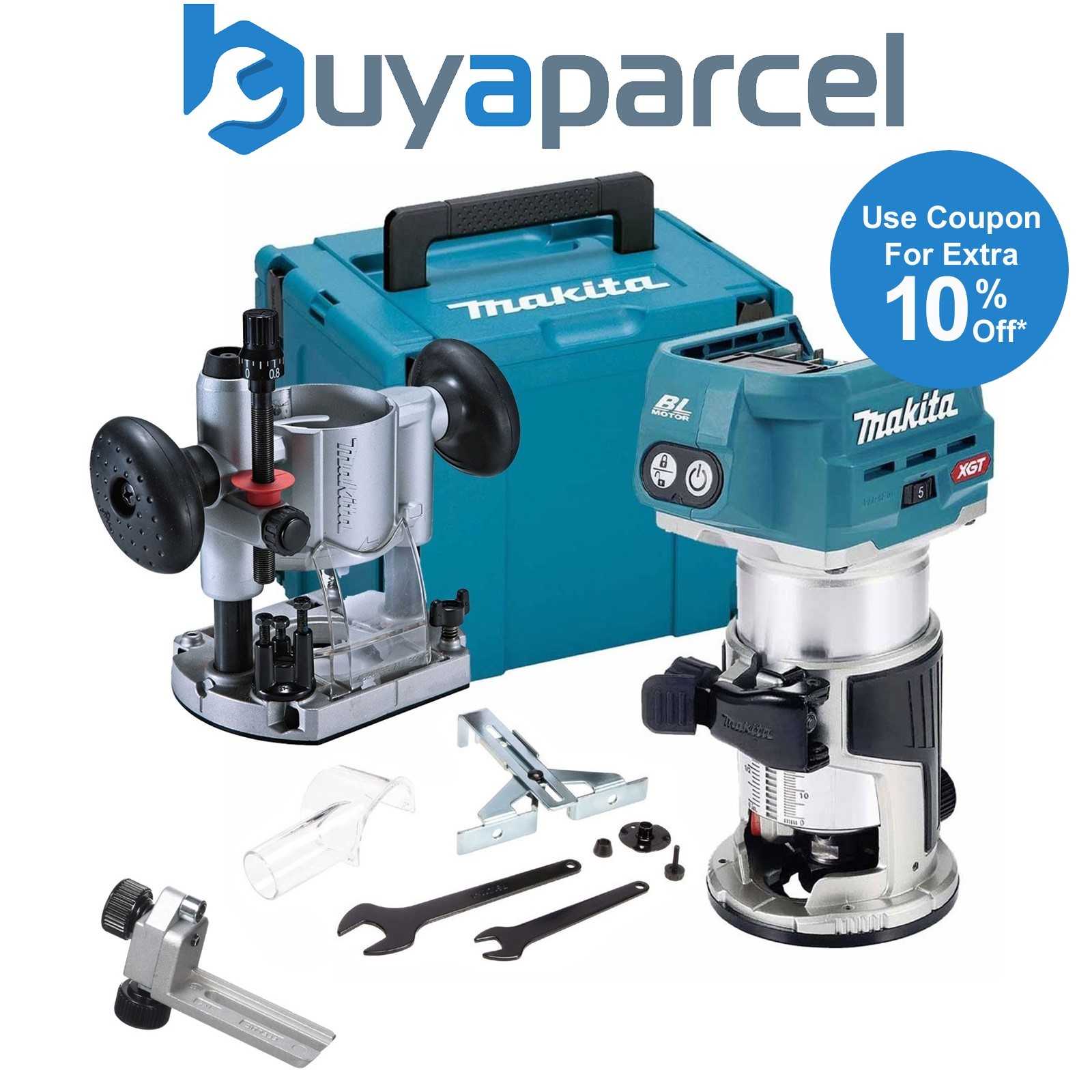 Makita RT001GZ21 40V Cordless Brushless Laminate Router Trimmer + Plunge Base