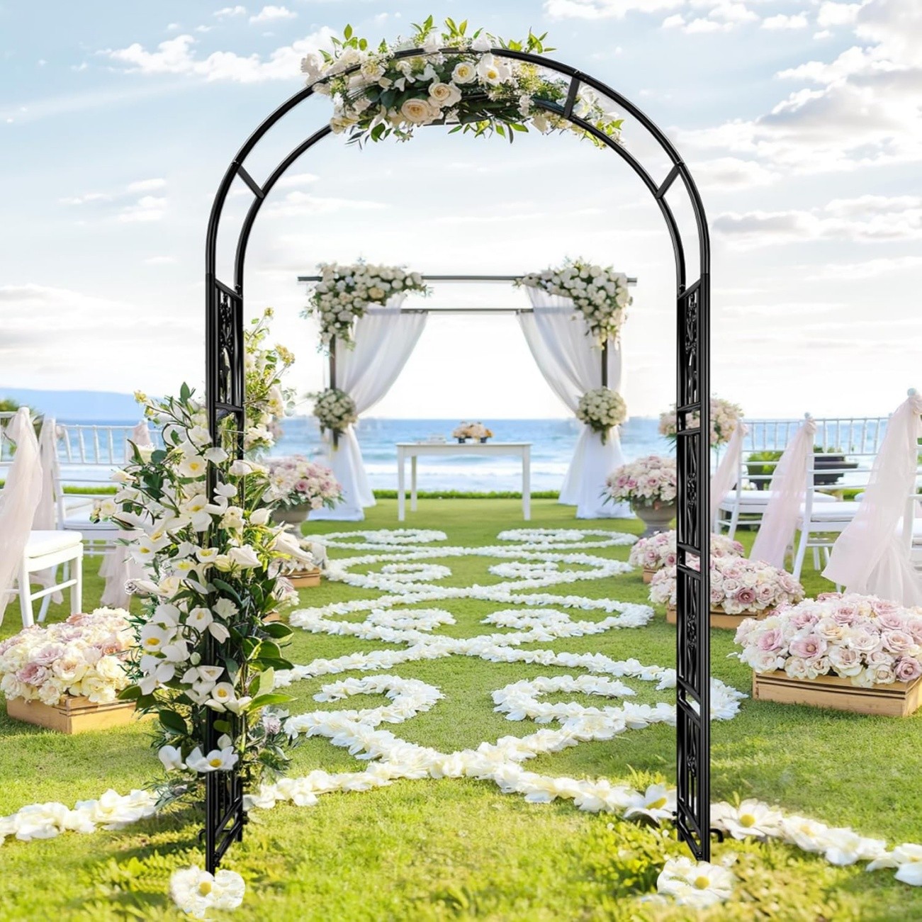 7ft Black Metal Garden Arch Climbing Plants Trellis for Wedding Ceremony Outdoor