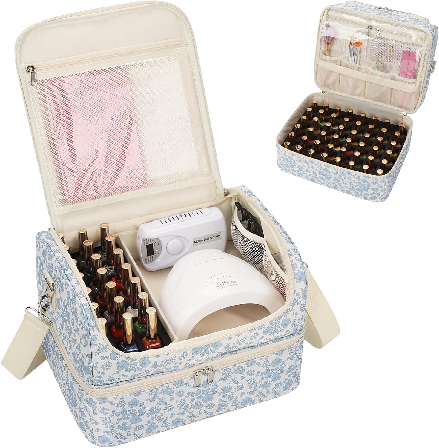 Nail Polish Organiser Bag, Floral Print Double Layer Nail Varnish Storage Case