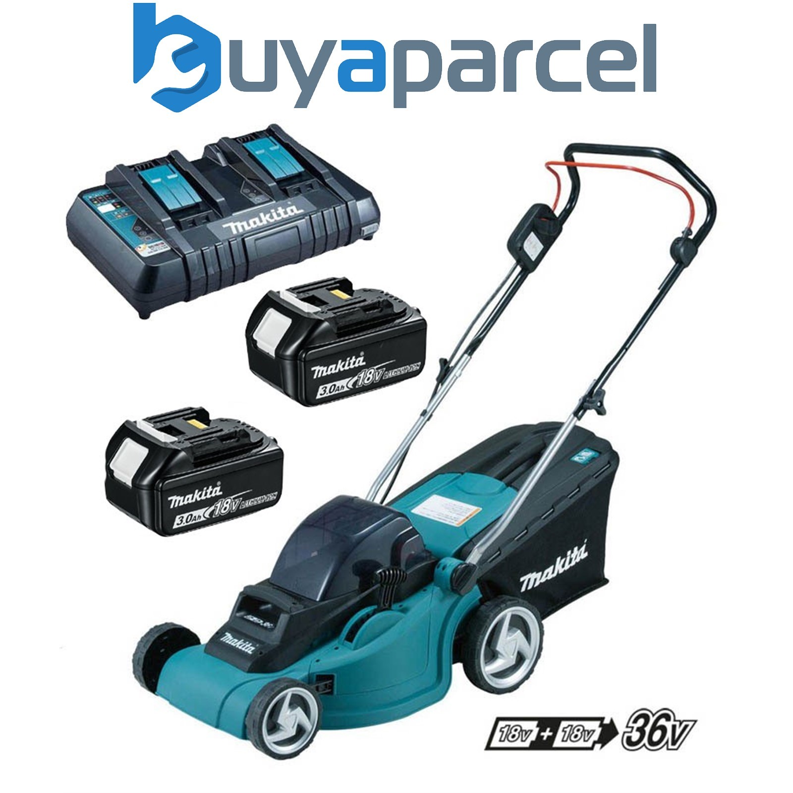 Makita DLM380RT2 18v 36v LXT Cordless Lawn Mower 2 x 3.0ah Battery Dual Charger