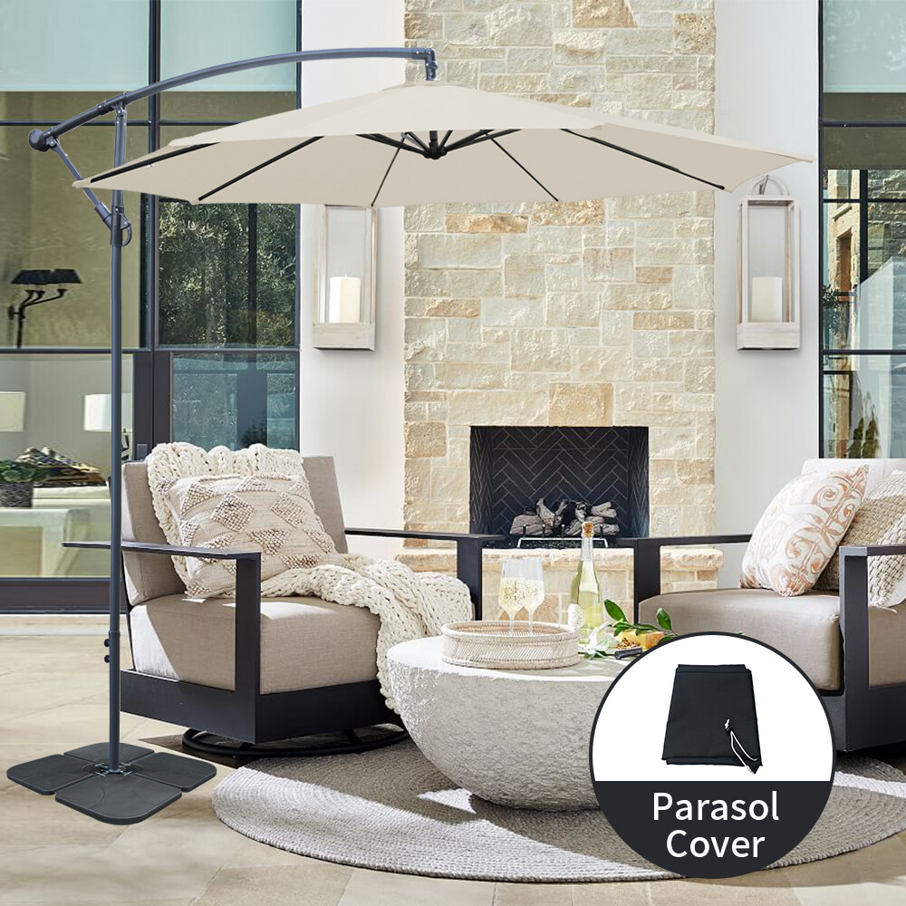 3M Garden Banana Parasol Cantilever Hanging Umbrella Cream with Base and Cover