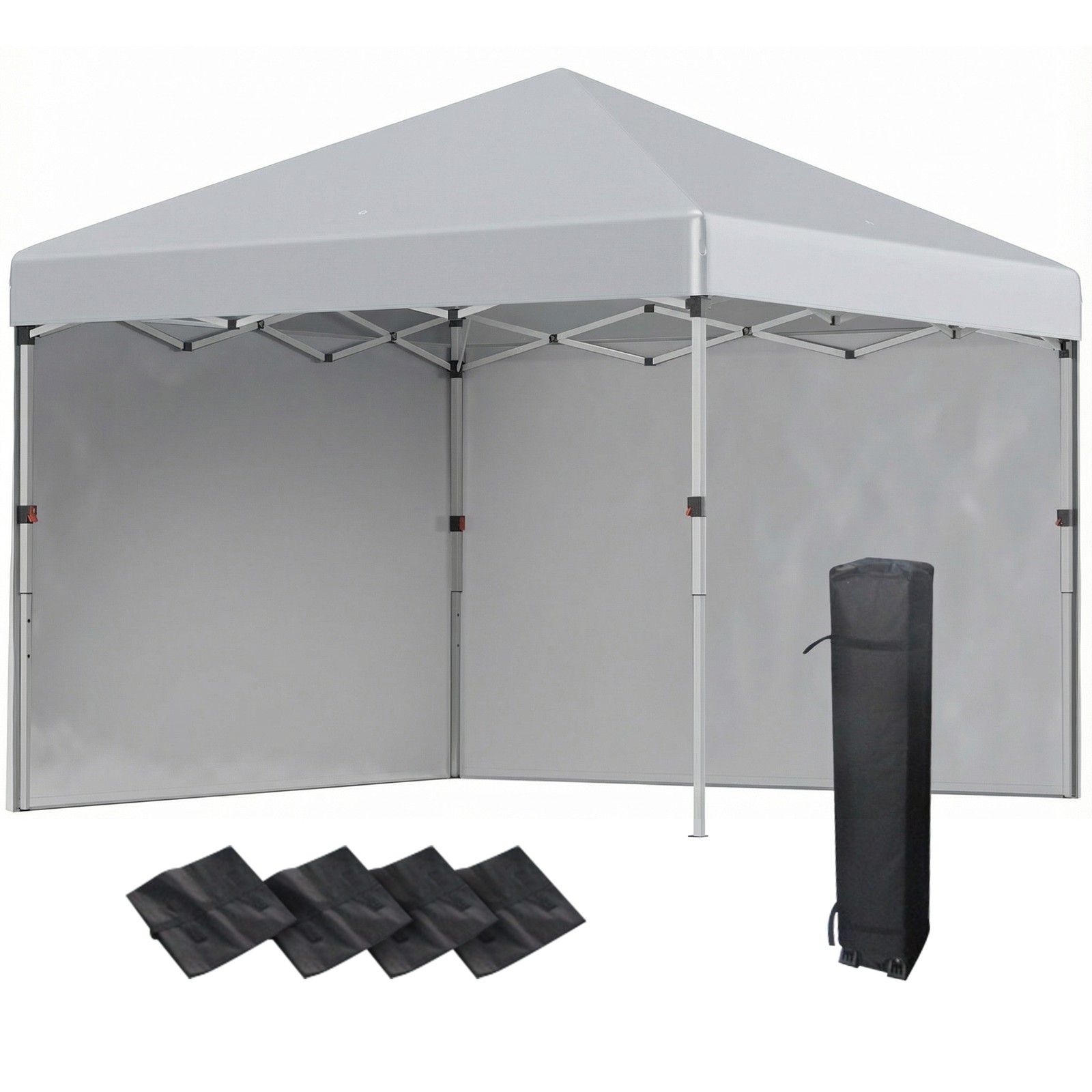Outsunny 3x3 M Pop Up Gazebo Party Tent, 2 Sidewalls, Weight Bags Light Grey