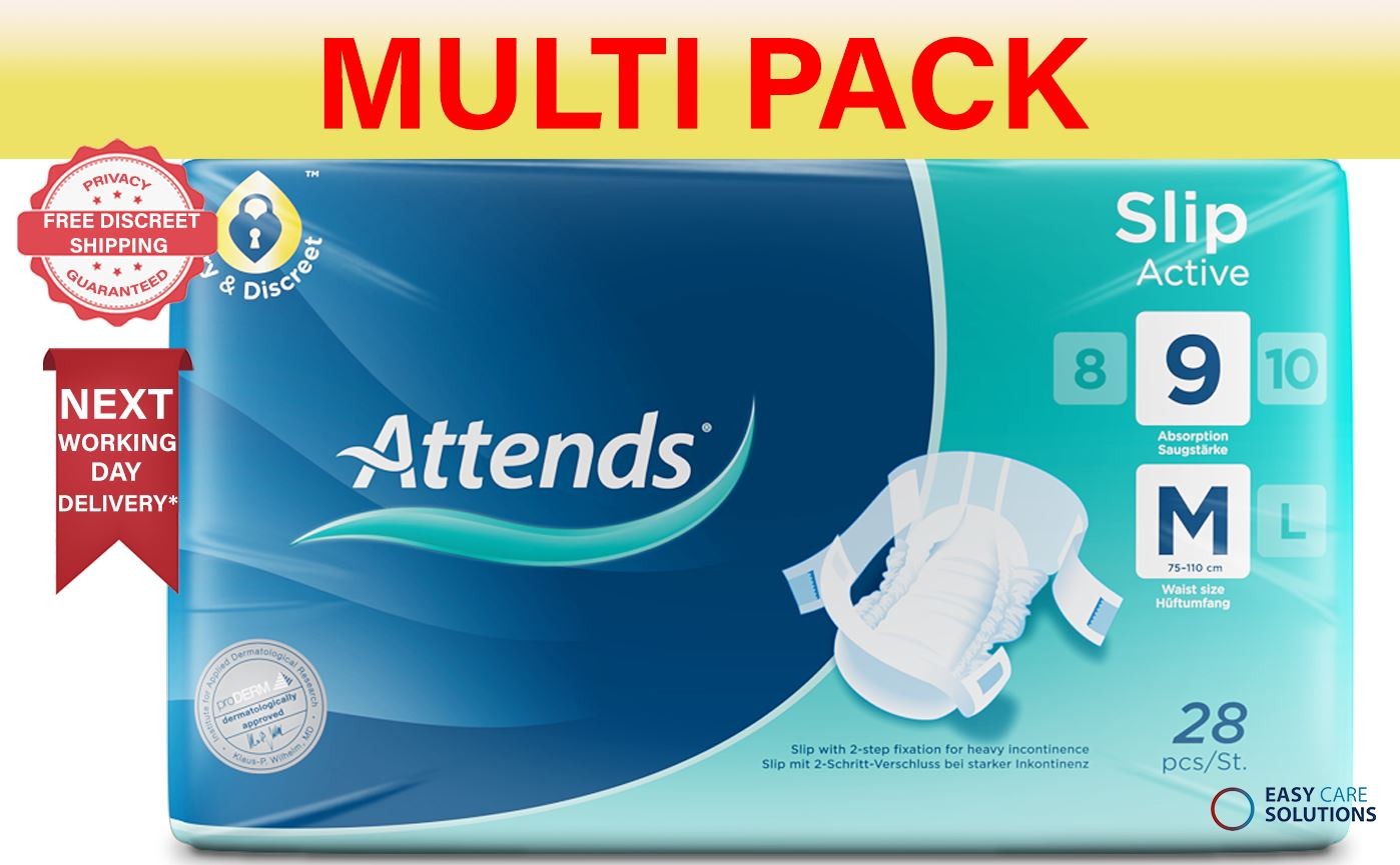 112 x Attends Slip Active 9| Medium | Adult Incontinence Slips | 4 Packs of 28