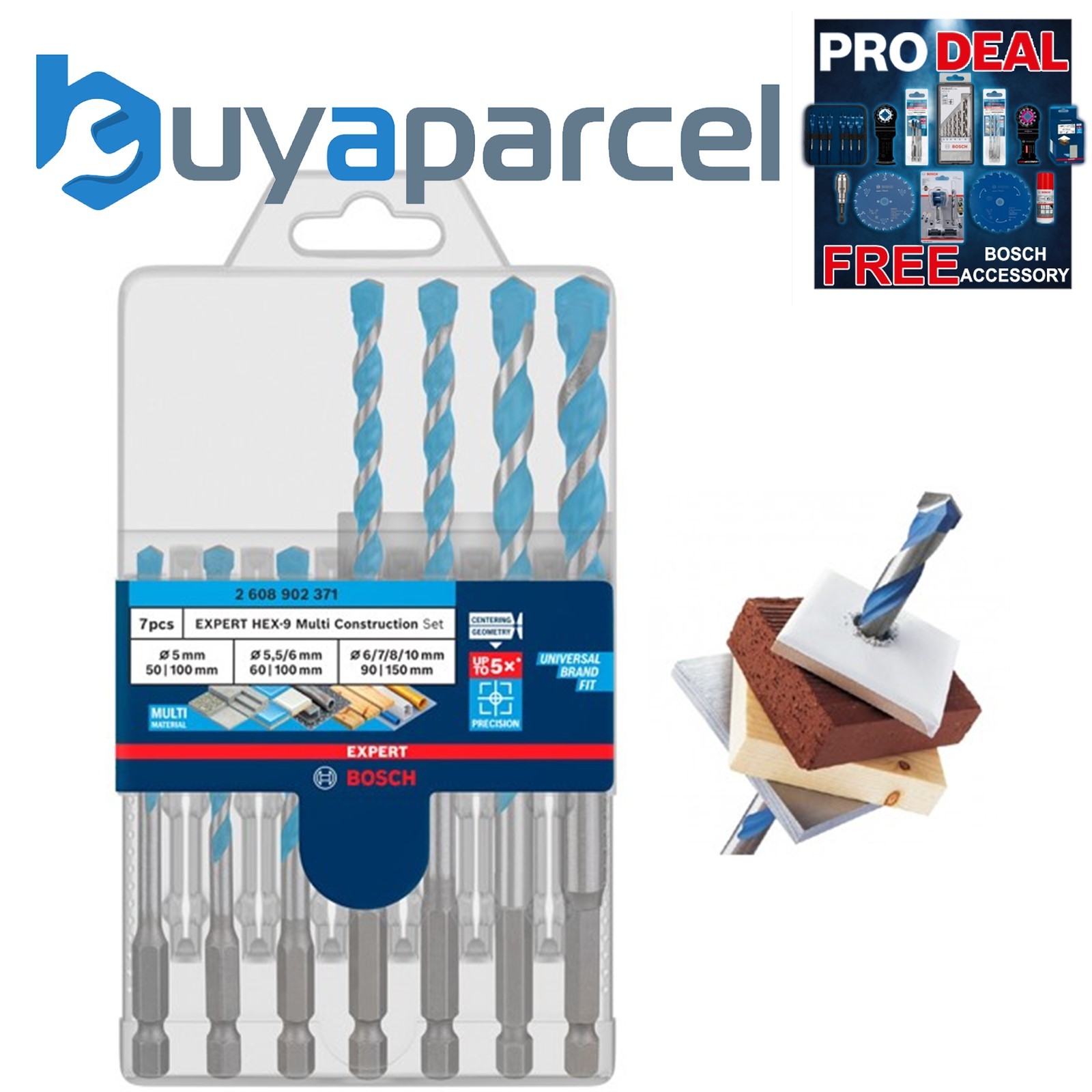 Bosch EXPERT 7 PC Multi-Construction CYL-9 Drill Bit Set Masonry Wood Drill 5-10