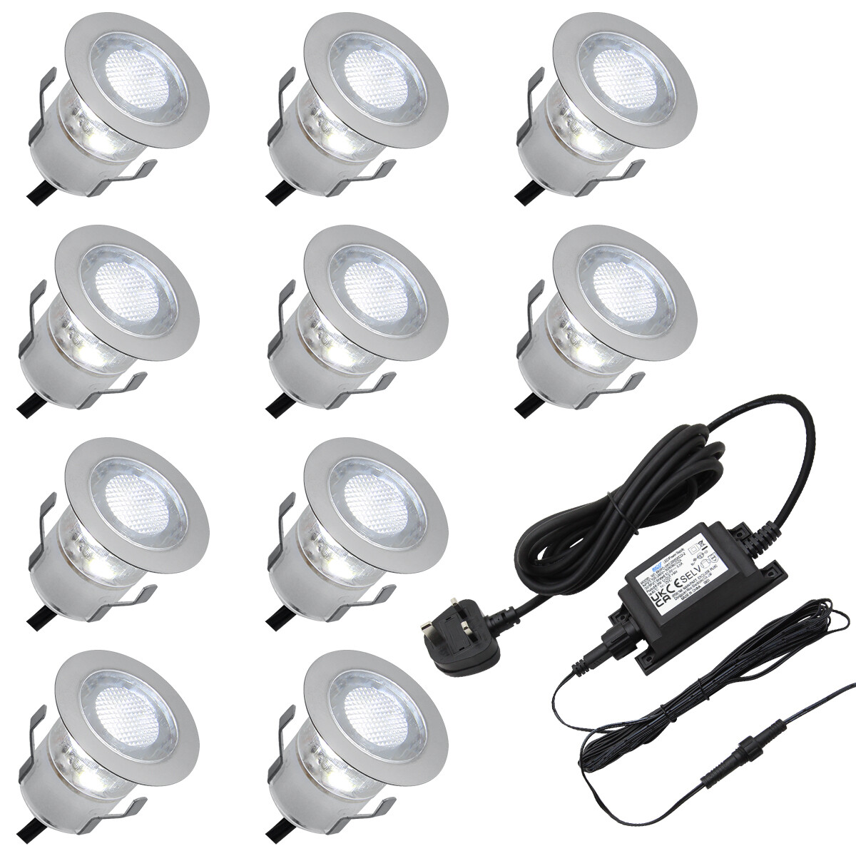 IP68 Outdoor LED Decking Lights 30mm Round Cool White 5W 6500K 10 Kit DEC10CW