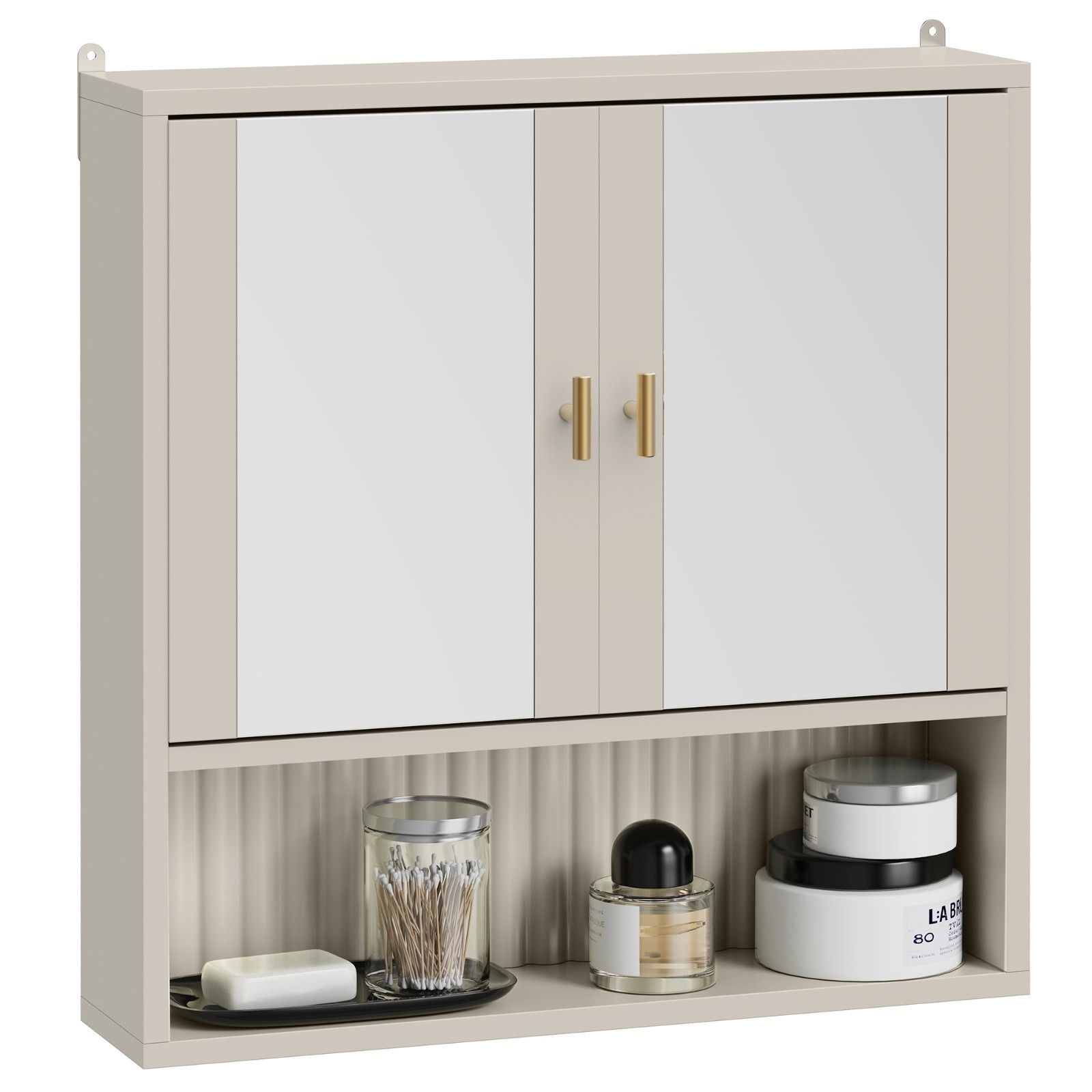 Bathroom Mirror Cabinet Wall Mounted, Stone 2 Door with Shelving, Vonhaus