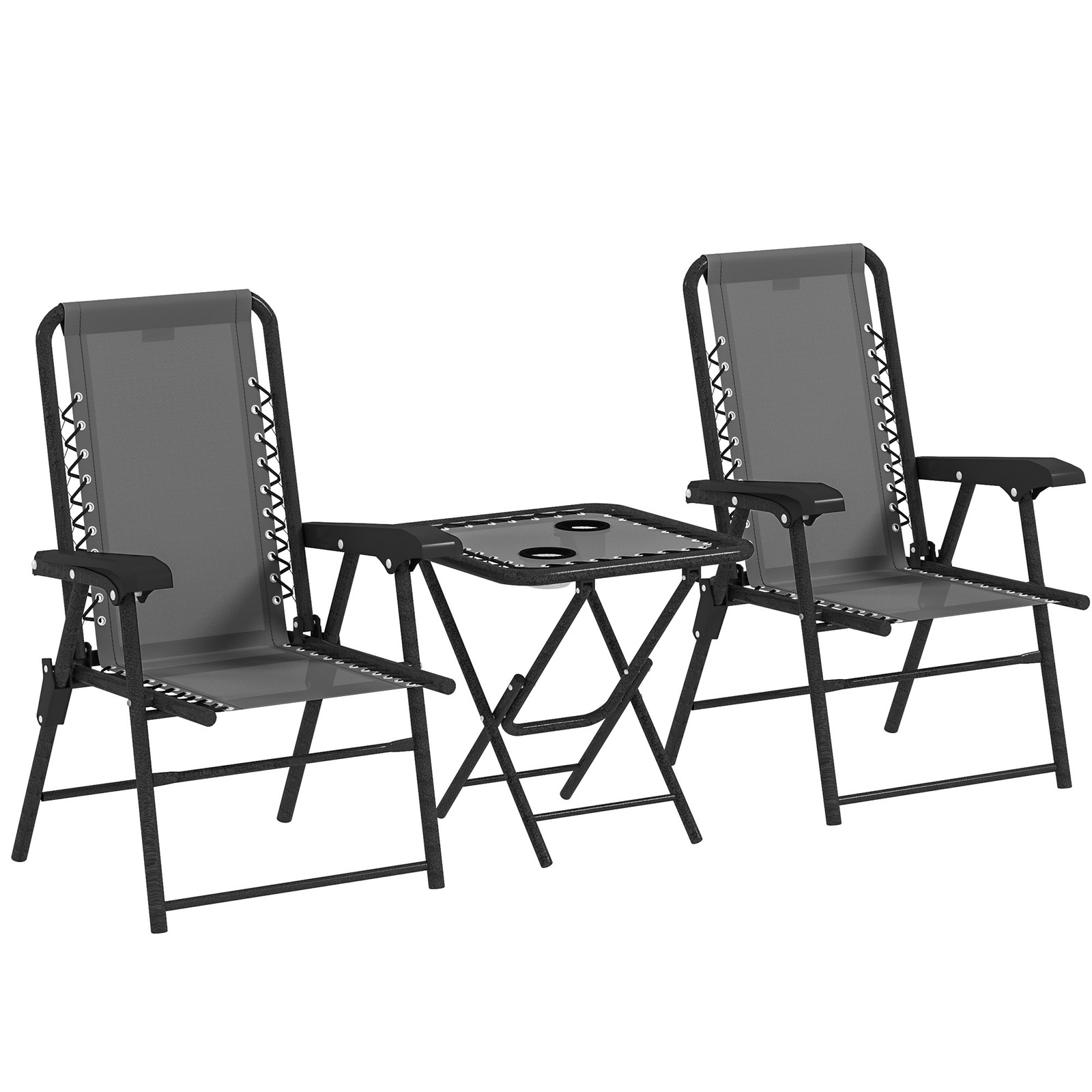 Outsunny 3 Pieces Folding Garden Bistro Set with Cup Holders, Dark Grey