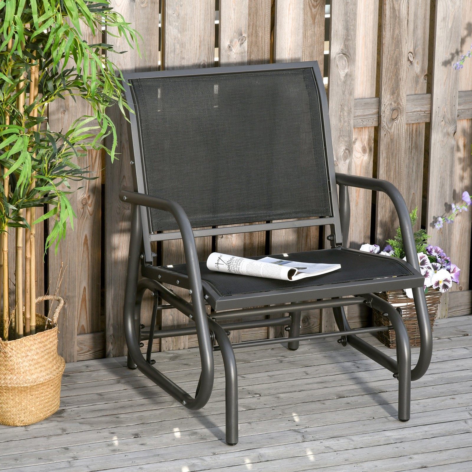 Outdoor Gliding Swing Chair Garden Seat w/ Mesh Seat Curved Back Steel Frame