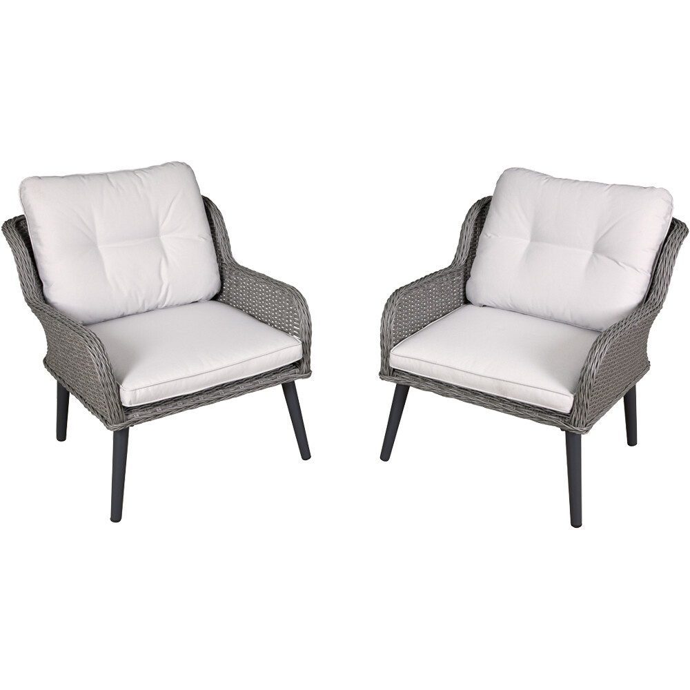 2 PACK Garden Dining Armchairs & Cushions - Grey Rattan Wicker Outdoor Seating