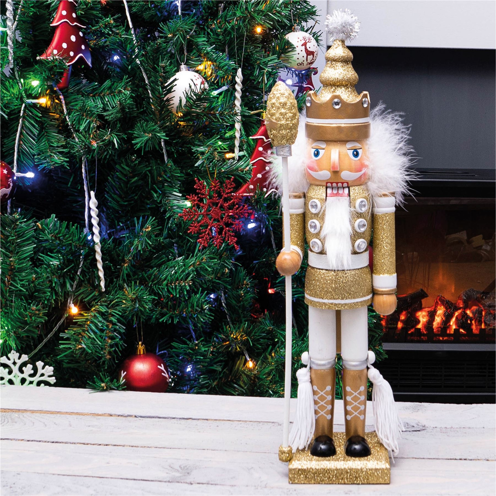 Glitter Nutcracker Soldier Free Standing Desgn Christmas Decor 40cm Gold