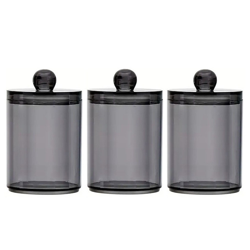 3X(3 Pack Qtip Dispenser Jars Bathroom Jar Black Plastic Holder Storage Box4921
