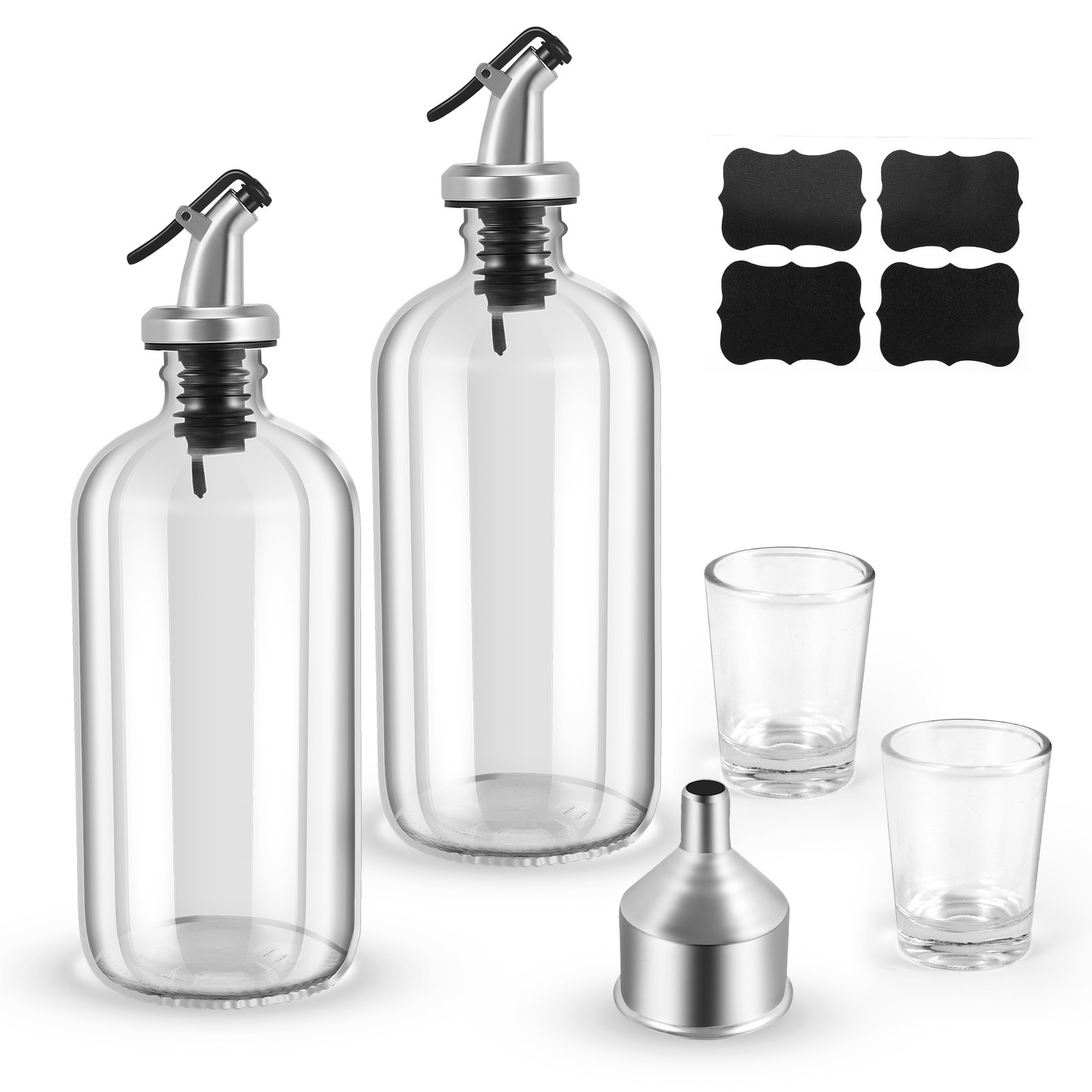 3X(16Oz Glass Mouthwash Dispenser with Pour Spout Funnel and Labels7930