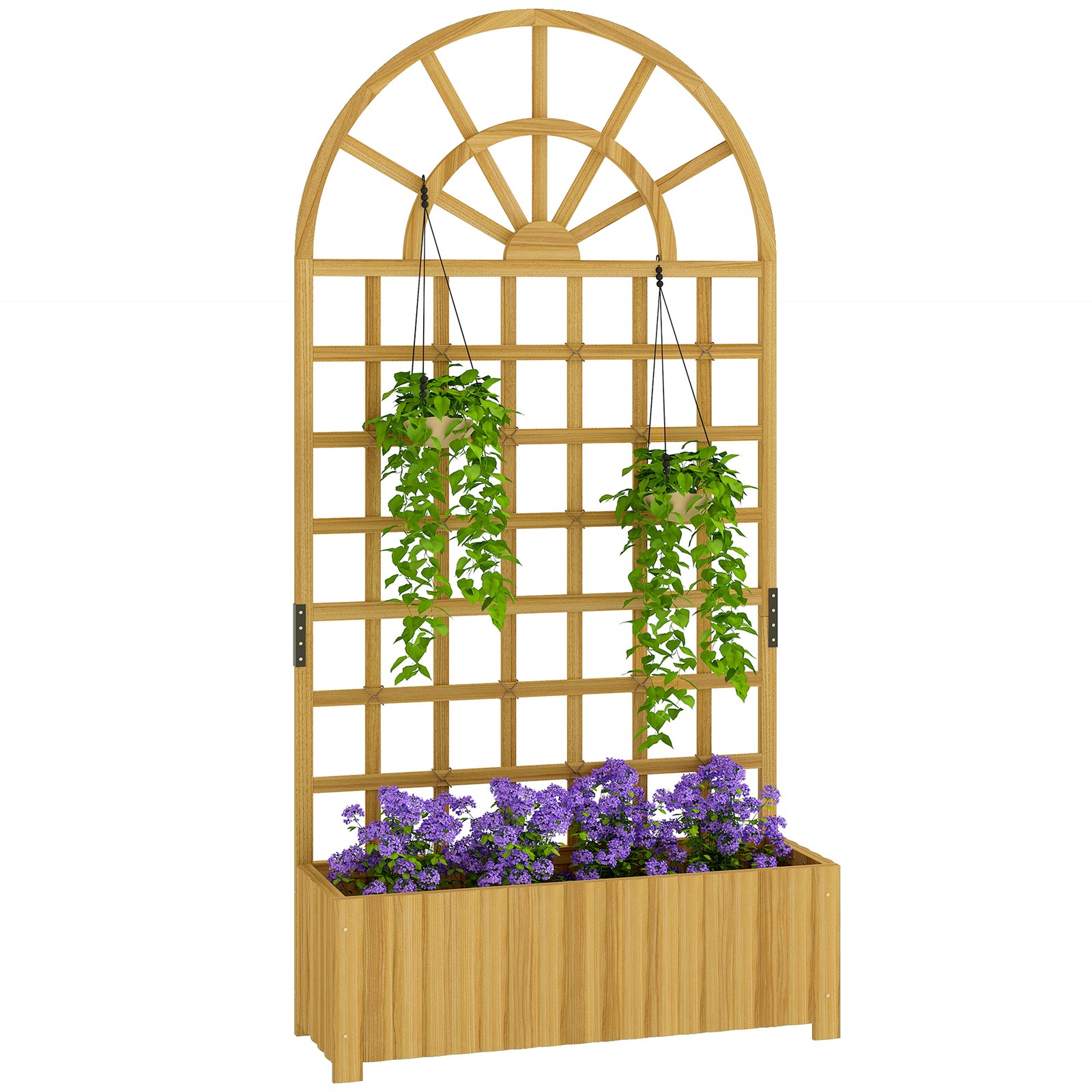 Outsunny Wooden Raised Planter with Lattice Trellis for Climbing Plants