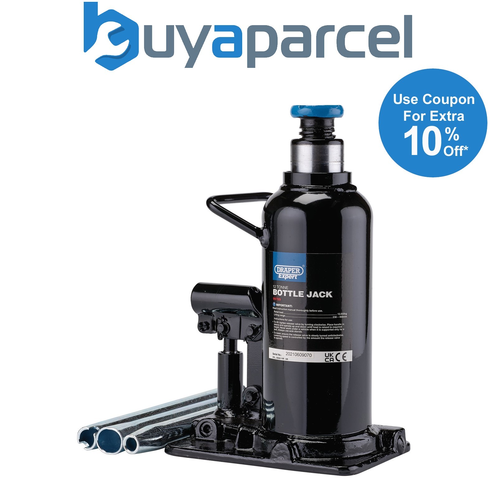 Draper 99769 Draper Expert Hydraulic Bottle Jack, 12 Tonne