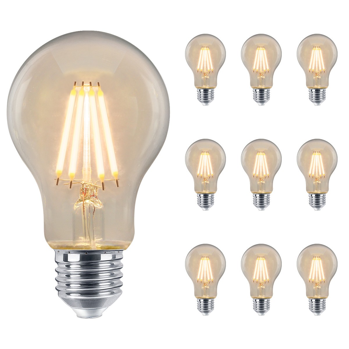 4W LED A60 Filament Light Bulb E27 Clear Glass Warm White 2500K 10 Pack