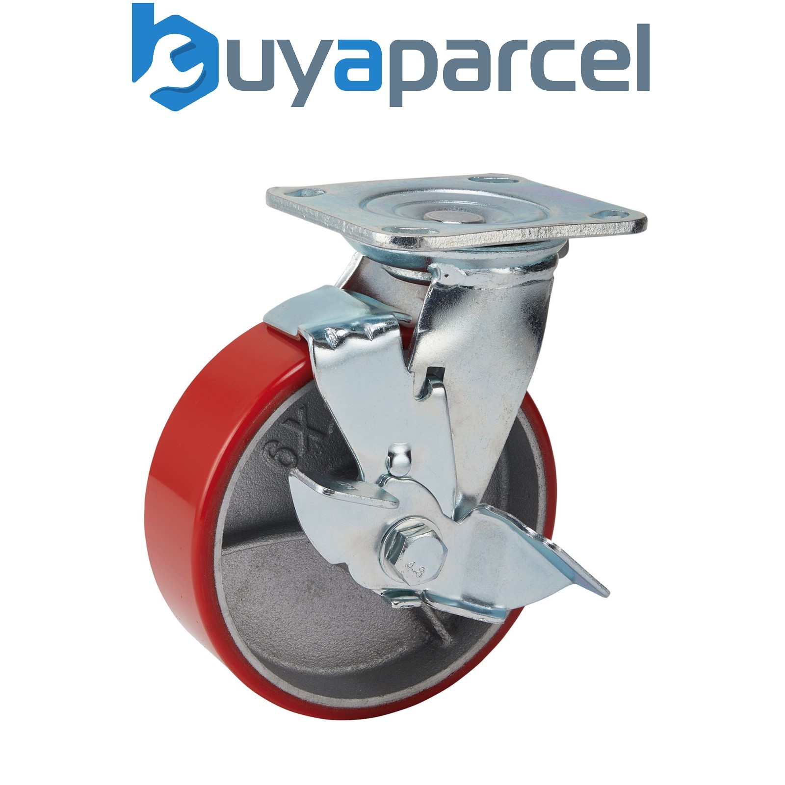 Draper 65530 Swivel Plate Fixing Heavy Duty Polyurethane Wheel with Brake, 160mm