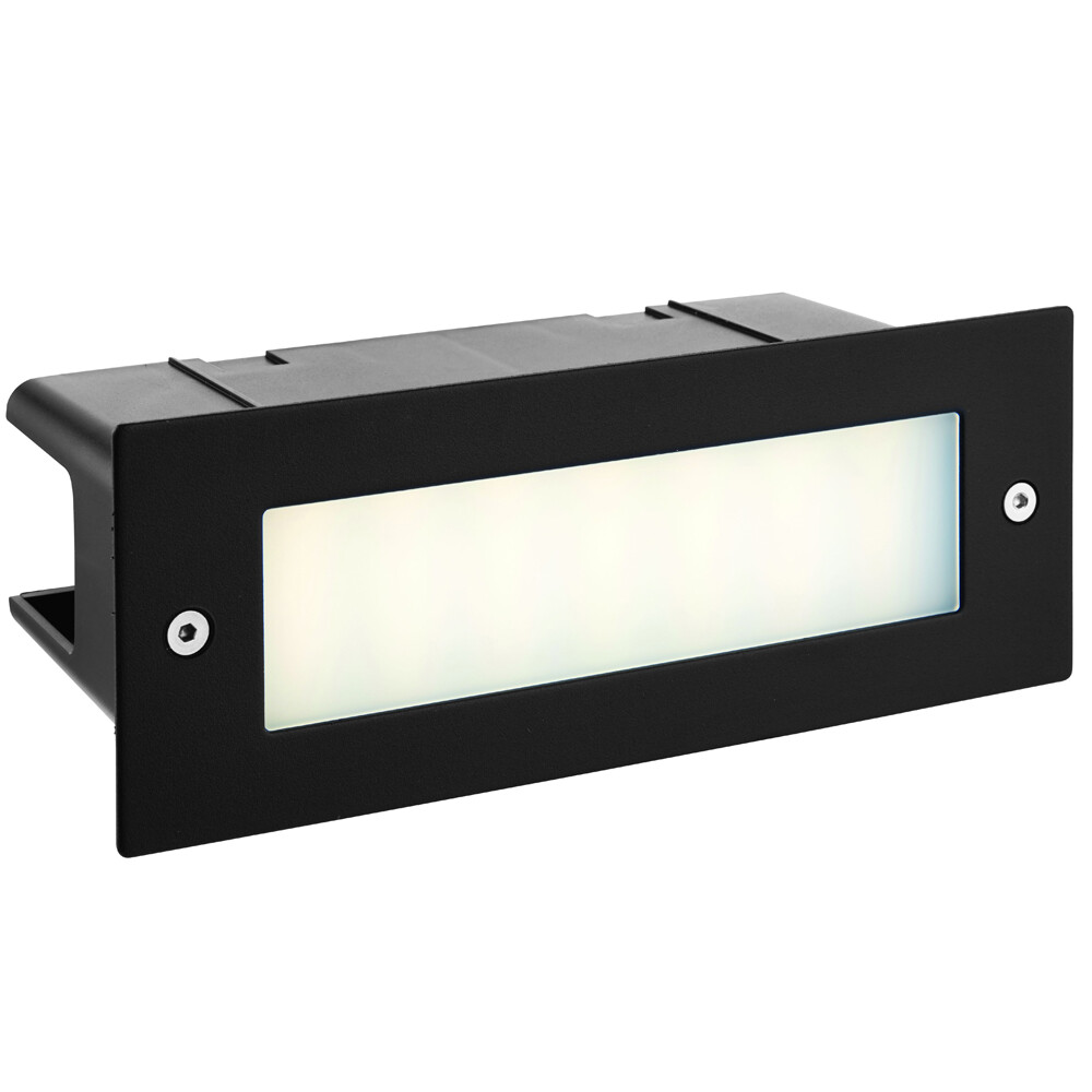 IP44 LED Full Brick Light Textured Black & Plain Frosted Glass 3.5W Cool White