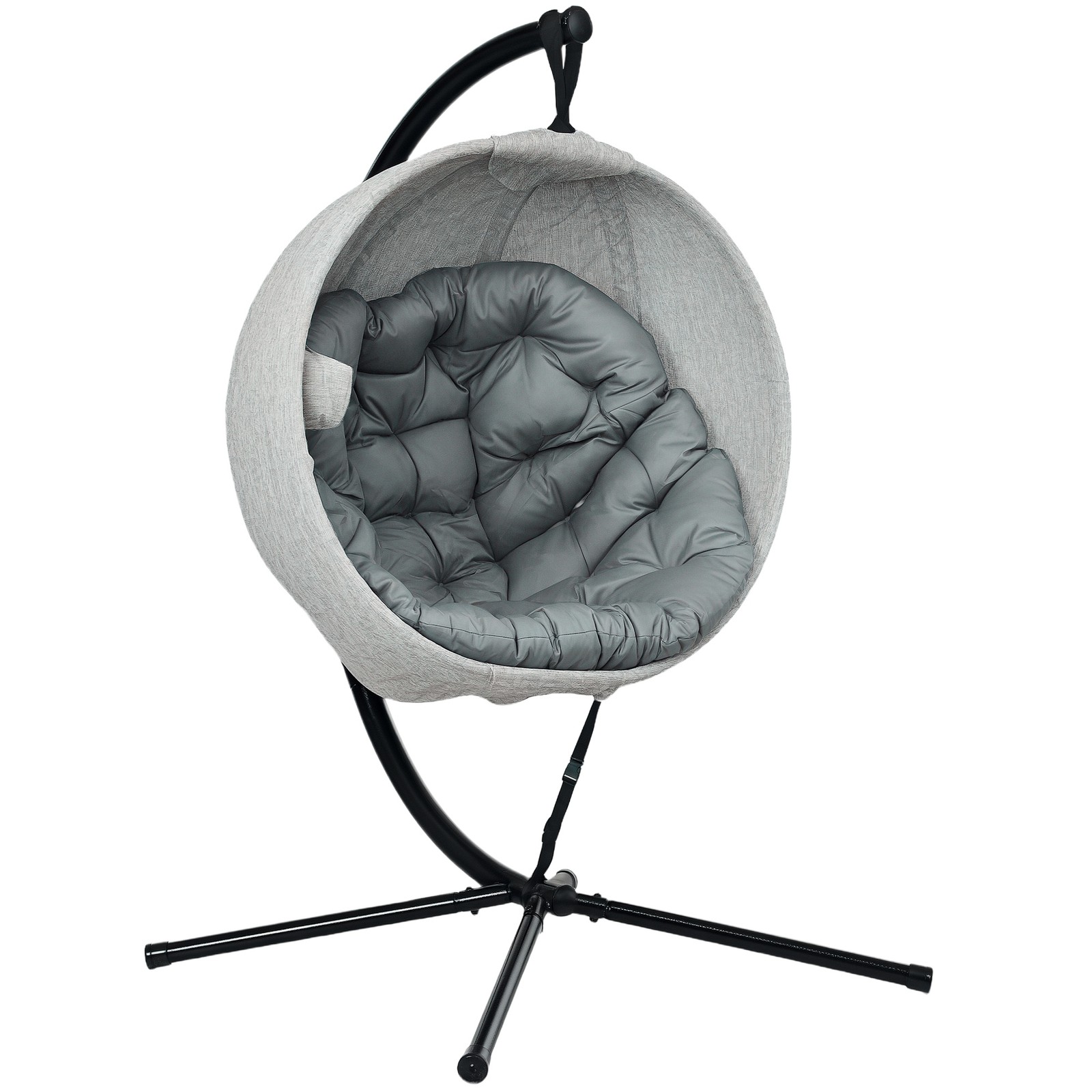 Outsunny Hanging Egg Chair Outdoor Indoor Swing Chair, Folding Basket, Grey