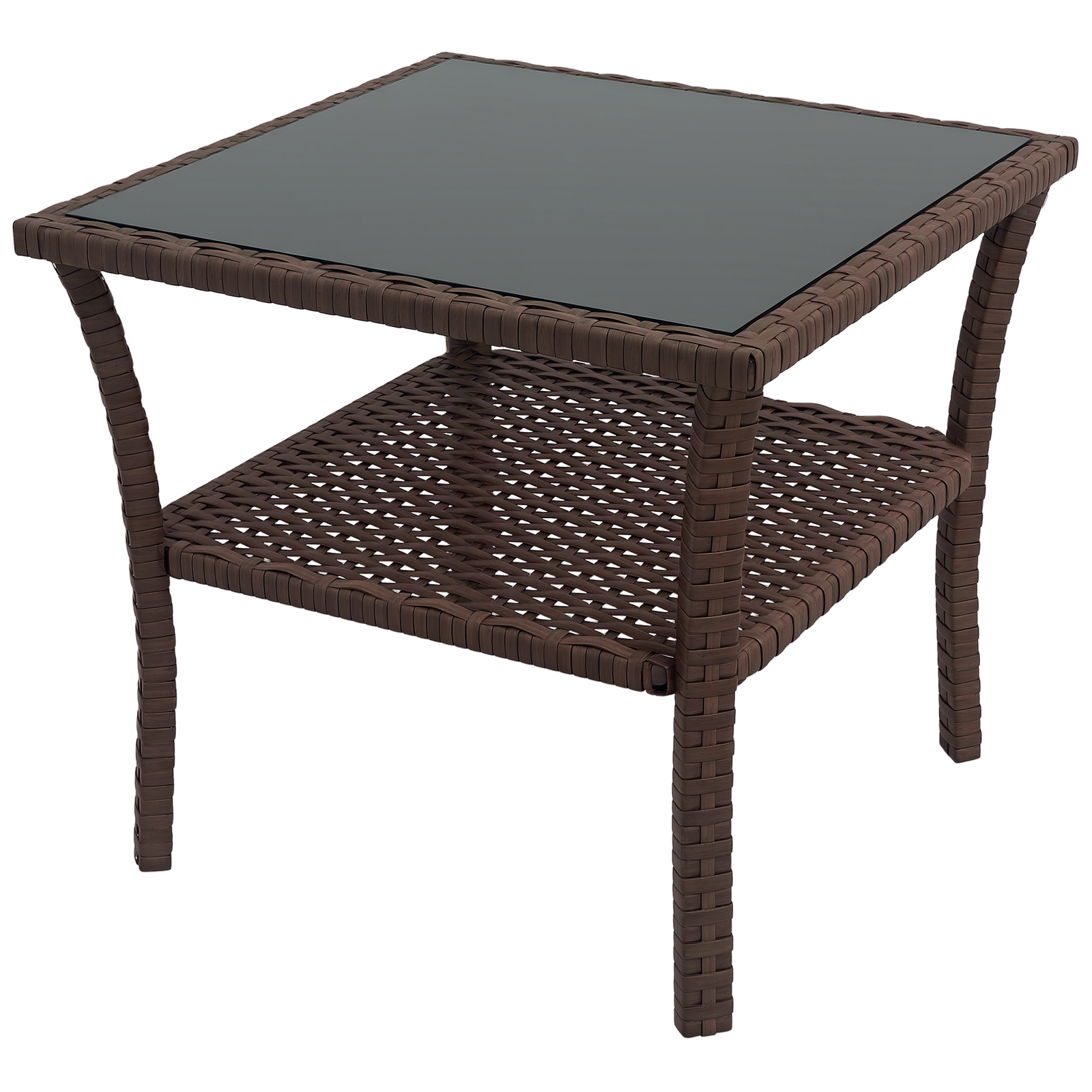 Outsunny PE Rattan Coffee Table, Two-tier Side Table with Glass Top, Brown