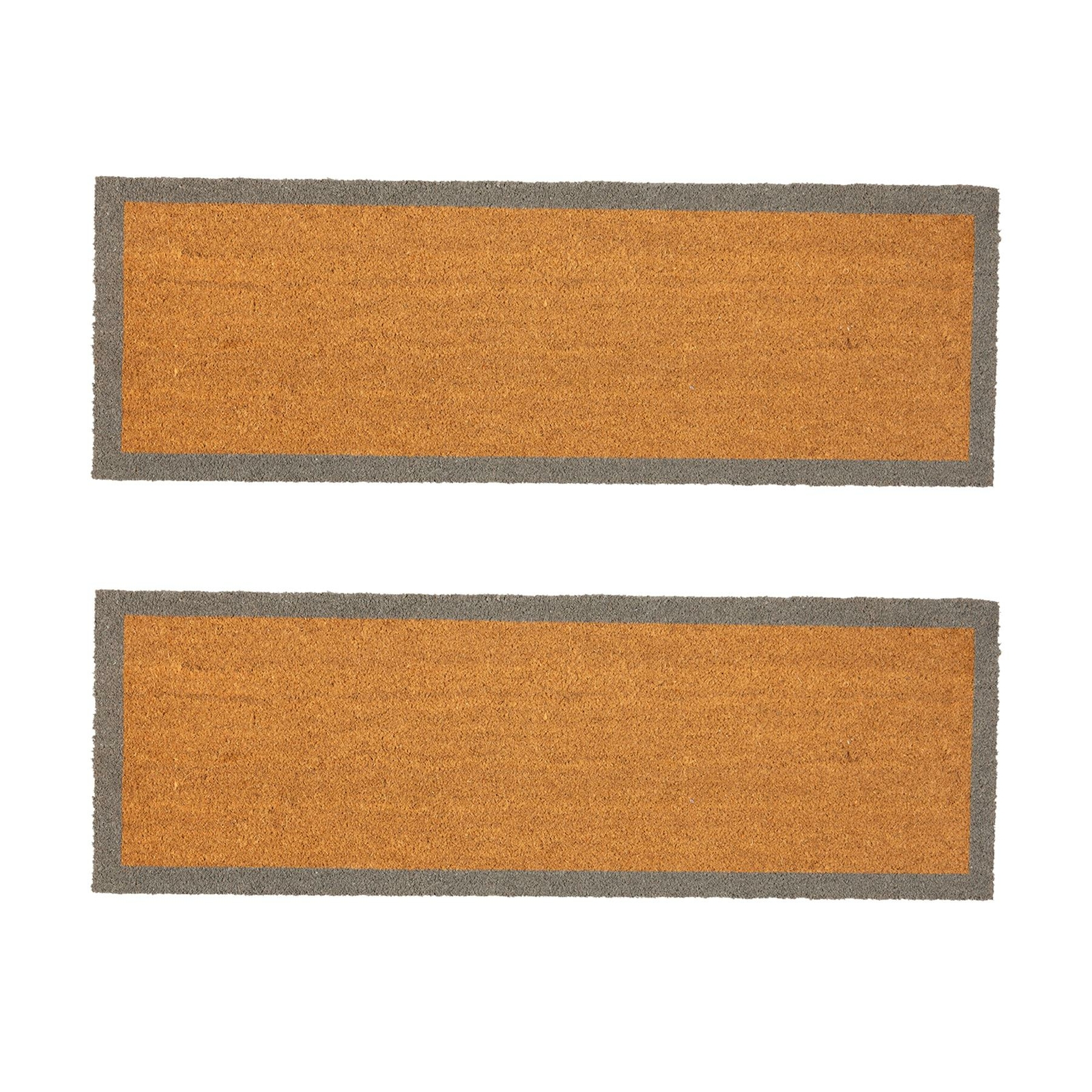 2x Coir Double Door Mats Indoor Outdoor Welcome Mats 120 x 40cm Grey Border