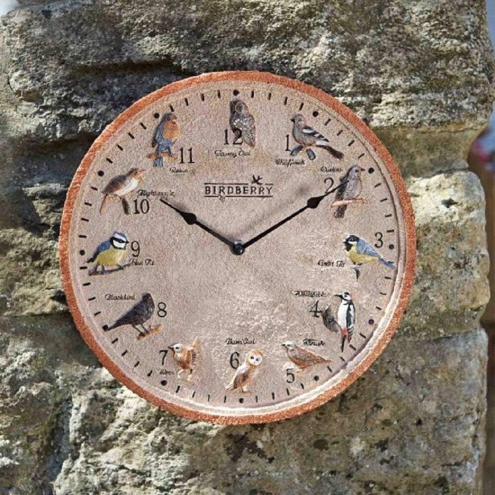 Large Garden Wall Clock 12'' Round Battery Birds Outdoor Decor Indoor Mounted