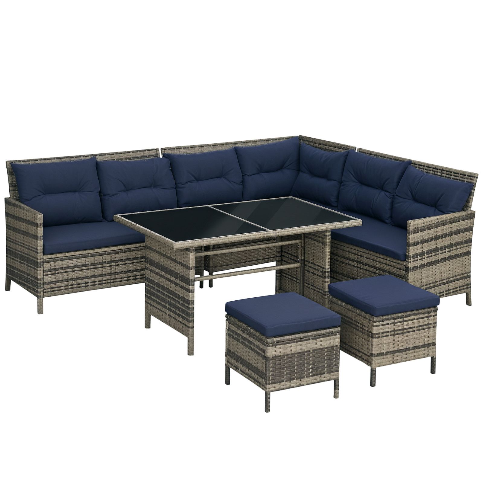 Outsunny 6 PCs Patio wicker Sofa Set Rattan Chair Furniture, Dark Blue
