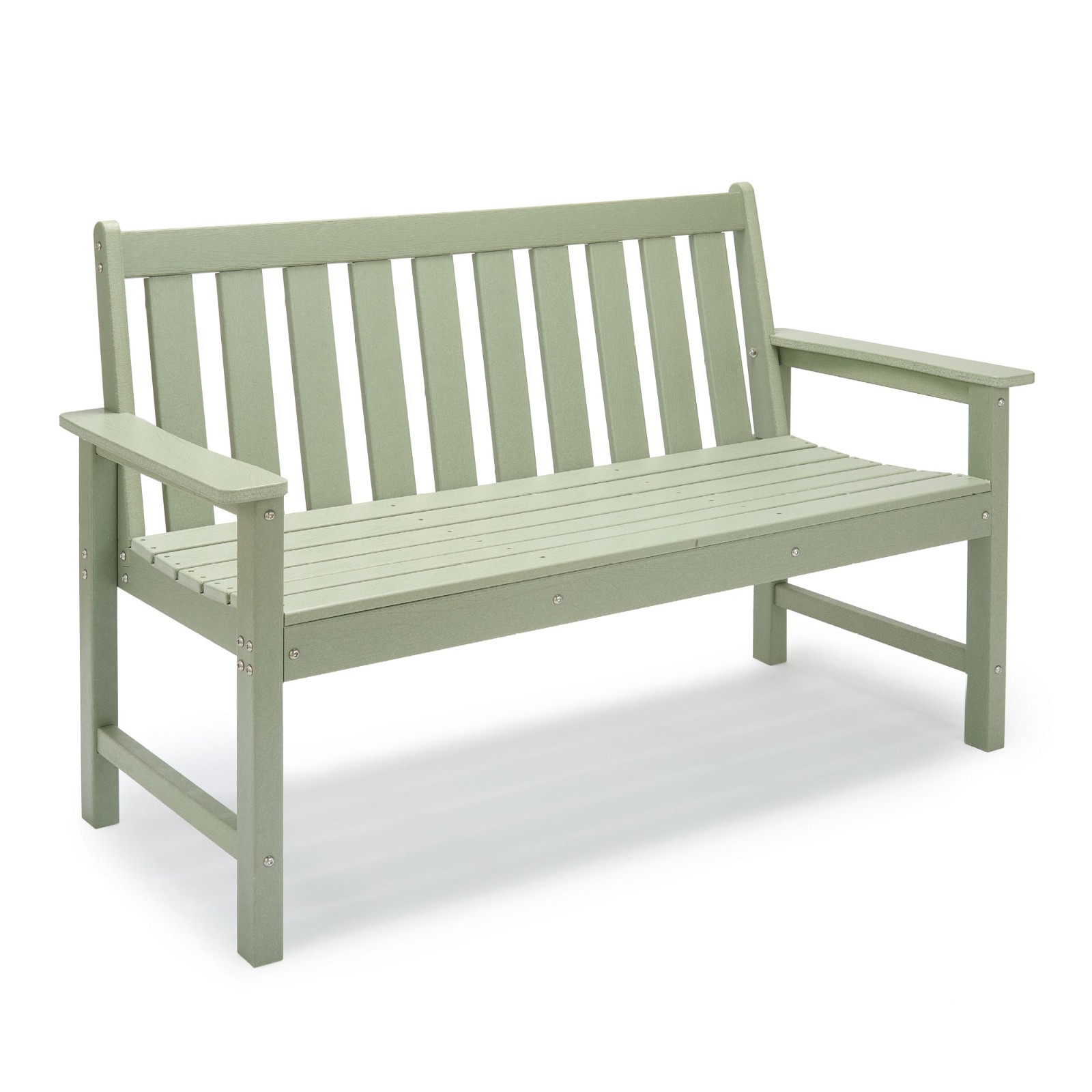 Garden Bench 2 Seater, Sage Green HDPE Outdoor Seating, Vonhaus