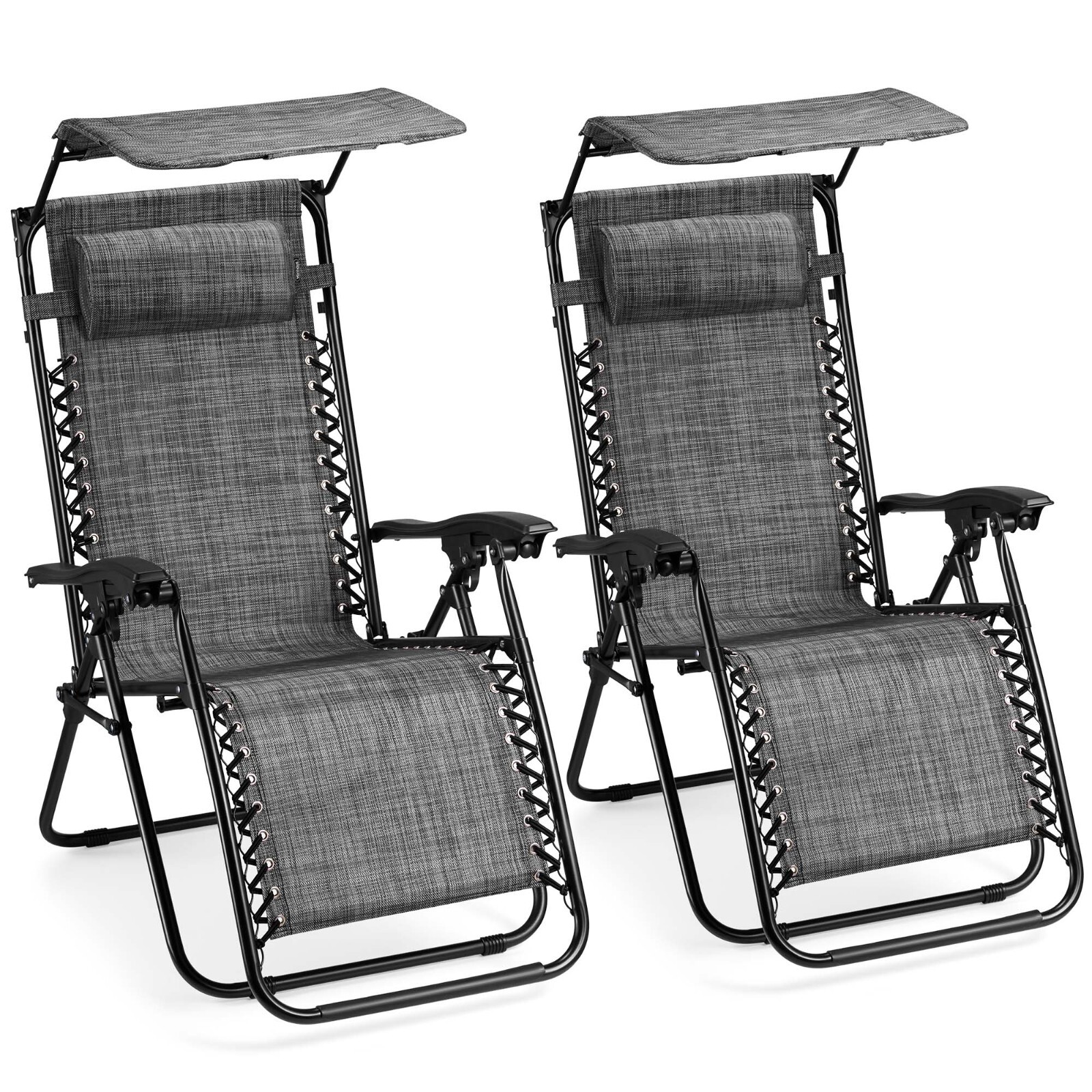 Zero Gravity Chairs Set of 2, Grey Folding Textilene Sun Loungers, VonHaus