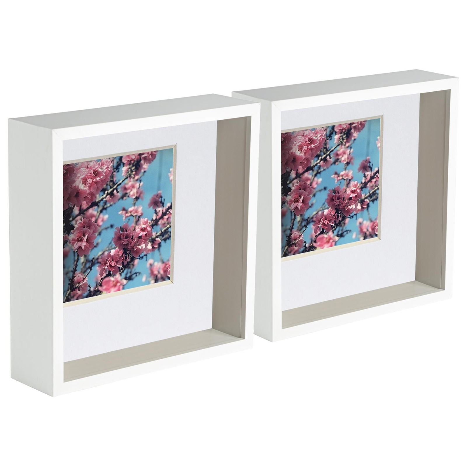 5x 3D Deep Box Photo Frames Display 8 x 8" with 4 x 4" Mount White/White