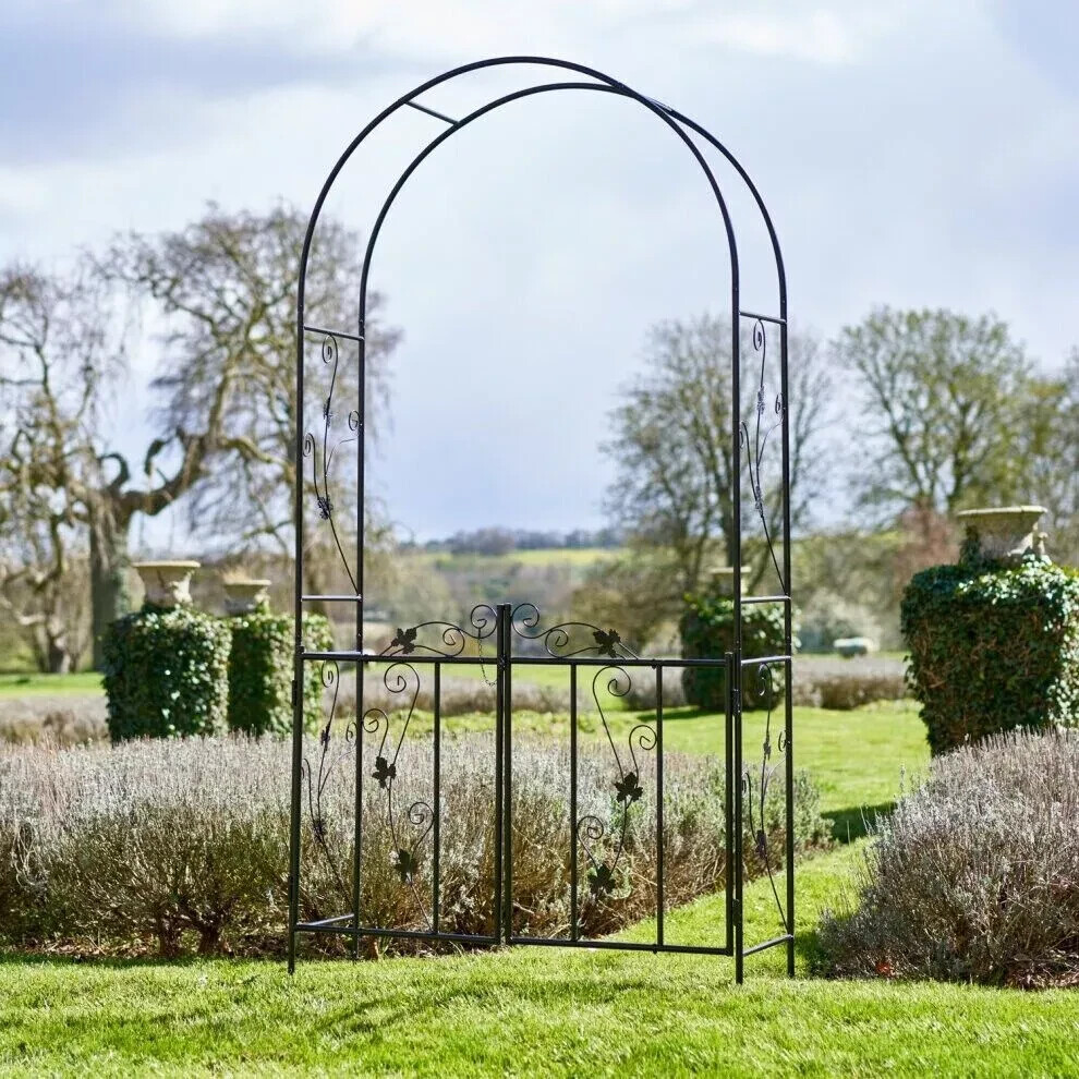 Large Garden Arch Trellis Decorative Black Metal Garden Climber Gate 2.78x1.25m