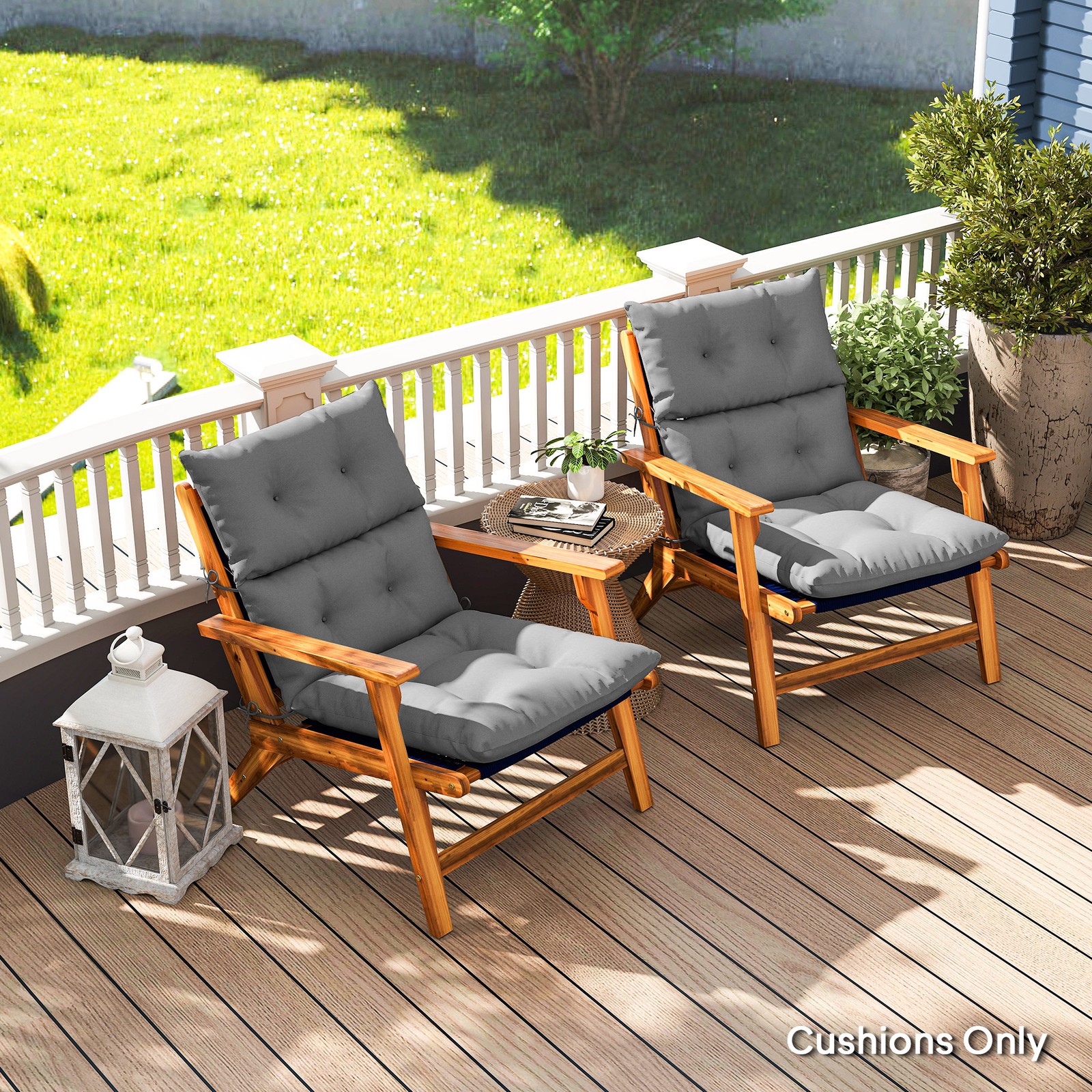 Set of 2 Adirondack Chair Cushions, Garden Seat Cushion Pads, Light Grey