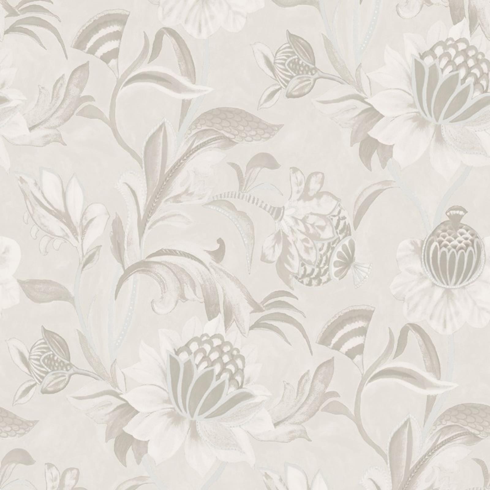 Holden Cecelia Floral Jacobean Style Metallic Vinyl Textured Dove Grey Wallpaper