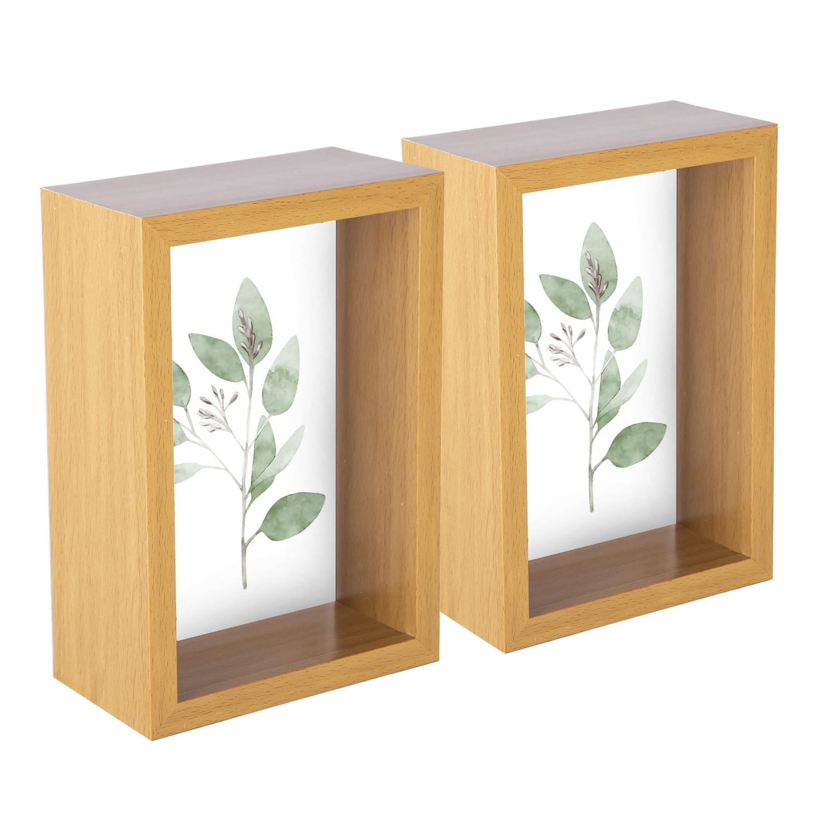 5x 3D Deep Box Photo Frames Standing Hanging Picture Display 4 x 6" Light Wood