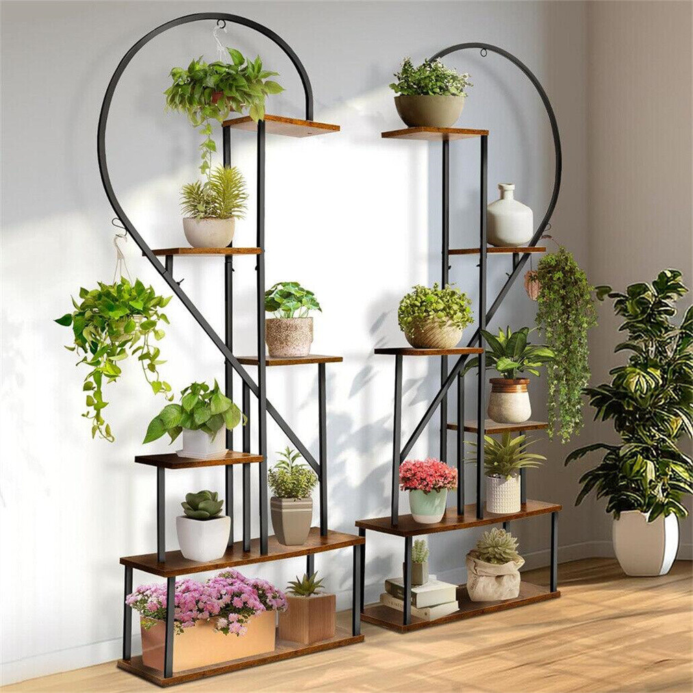 Set of 2 Creative Semi Heart Shape Plant Stand Bookshelf Potted Hanging Baskets