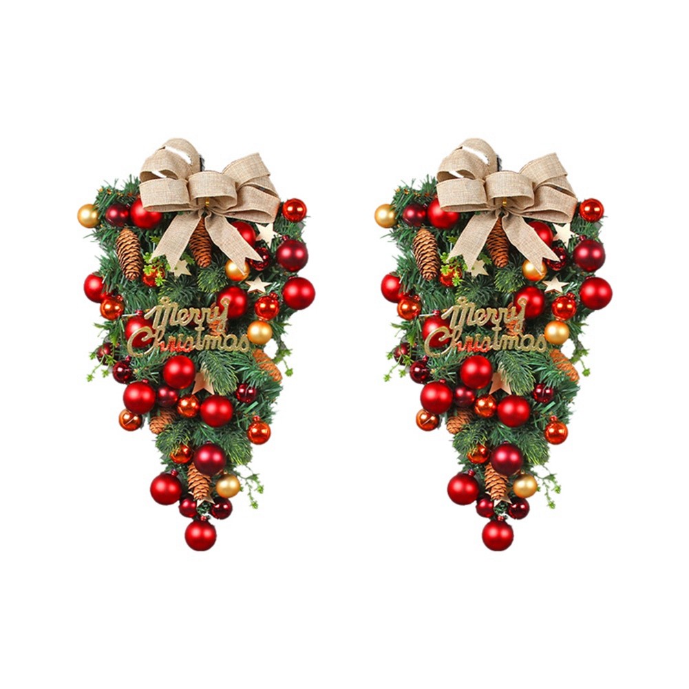 2Pcs Xmas Teardrop Wreath Set for Front Door, Wall, Fireplace J8I77532