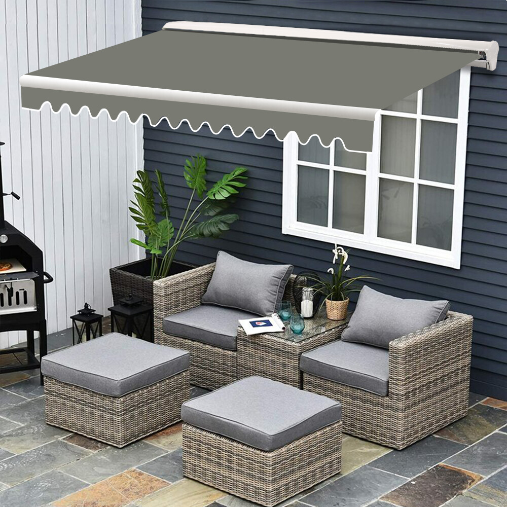 2.5x2m Half Cassette Manual Grey Garden Canopy Awning Retractable Shade Shelter