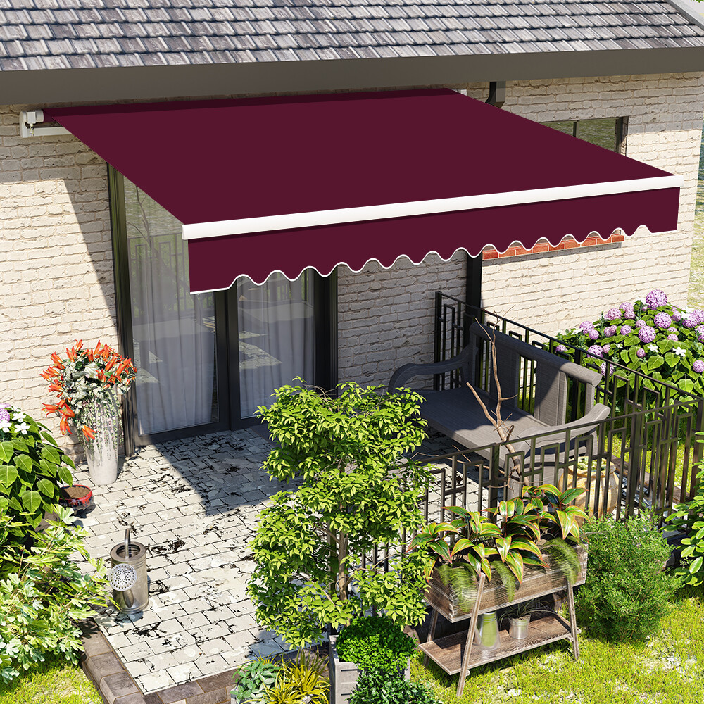 2.5x2M Wine Red Manual Awning Retractable Patio Canopy Garden Sun Shade Outdoor