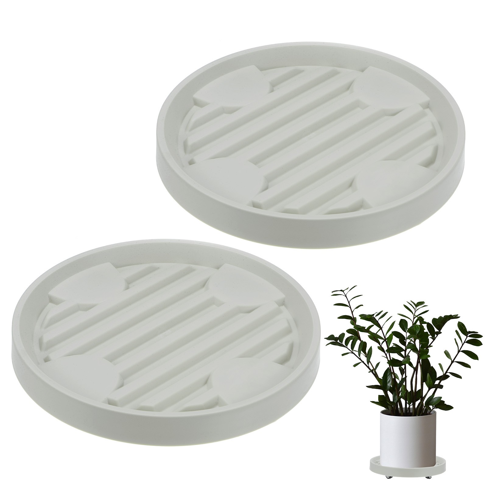 2Pcs Plant Stand with Wheels, 9.8 Inch Round Indoor Planter Mover Trolley Beige