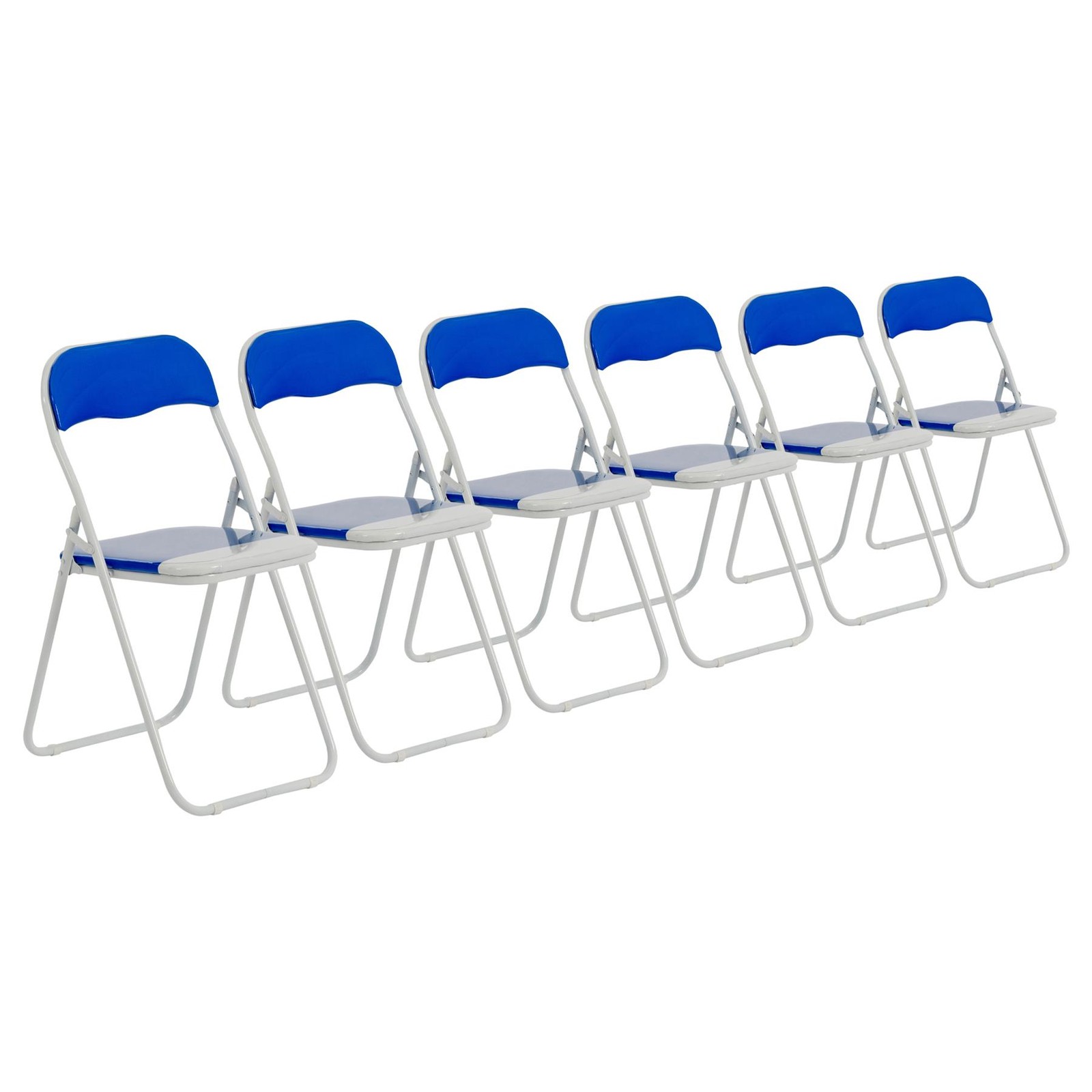 Folding Chairs Padded Faux Leather Studying Dining Office Chair Blue White x6