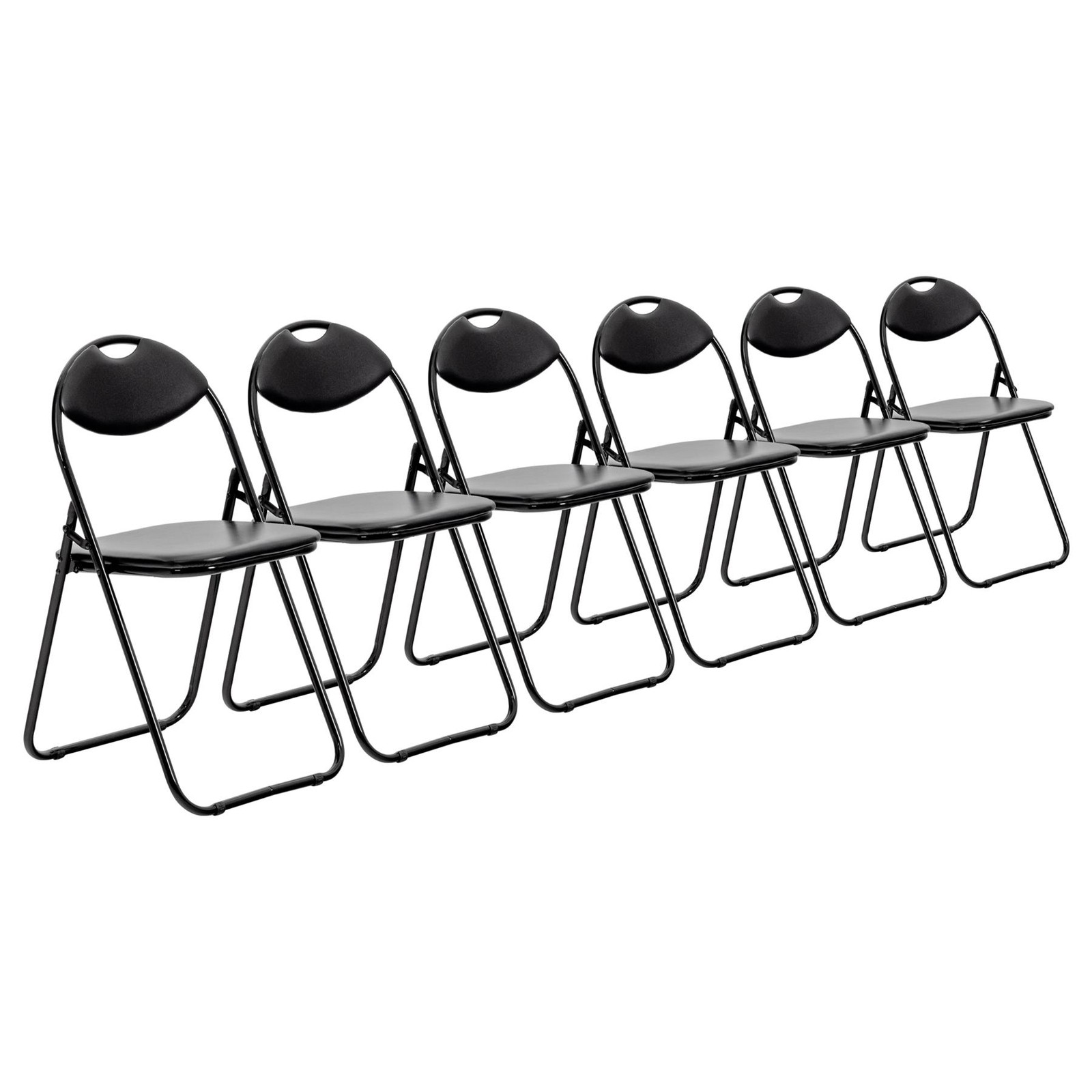 6x Padded Folding Chairs Easy Store Metal Frame Office Bedroom Seating Black
