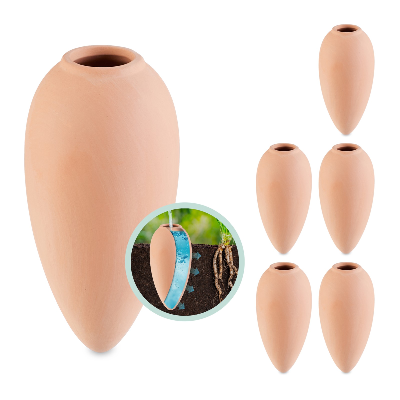 Clay Watering Stakes Cones Plant Waterers Globes Spikes Garden Ceramic Set of 6
