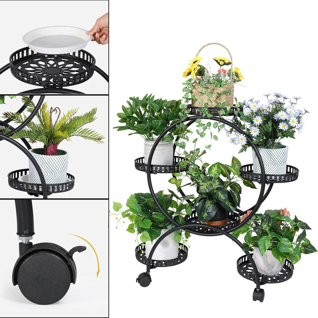 Rolling Trolley Plant Stand Pot Shelf Holder Display Rack Indoor Outdoor