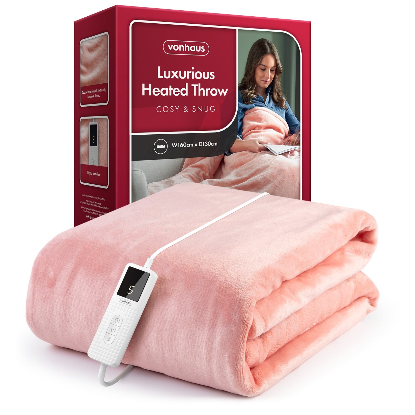 VonHaus Heated Throw Blanket Electric, 160 x 130cm, 9 Heat Settings, 9 Hr Timer