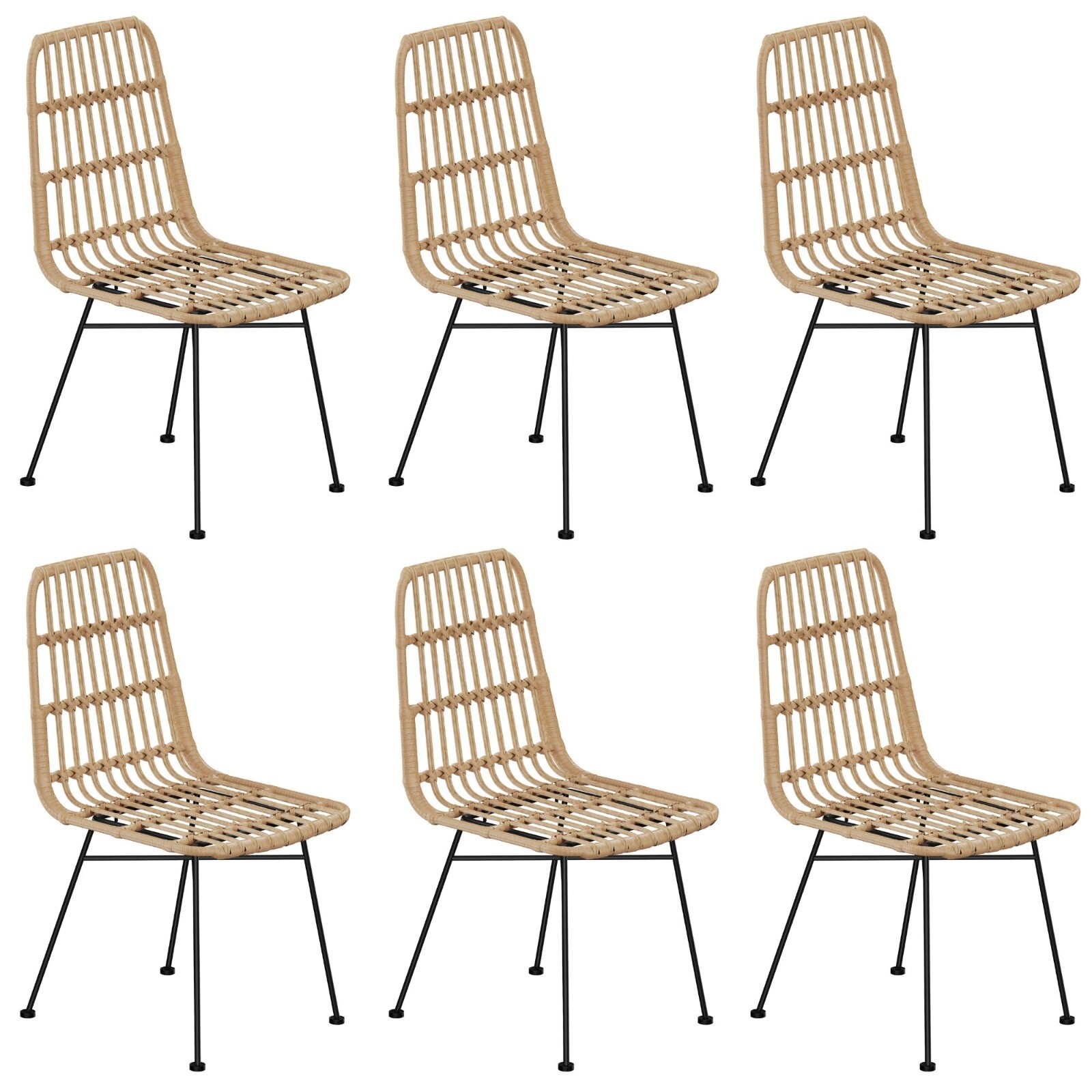 Dining Chairs Set of 6 | Rattan Kitchen Chairs 6 Set | Boho Style | VonHaus