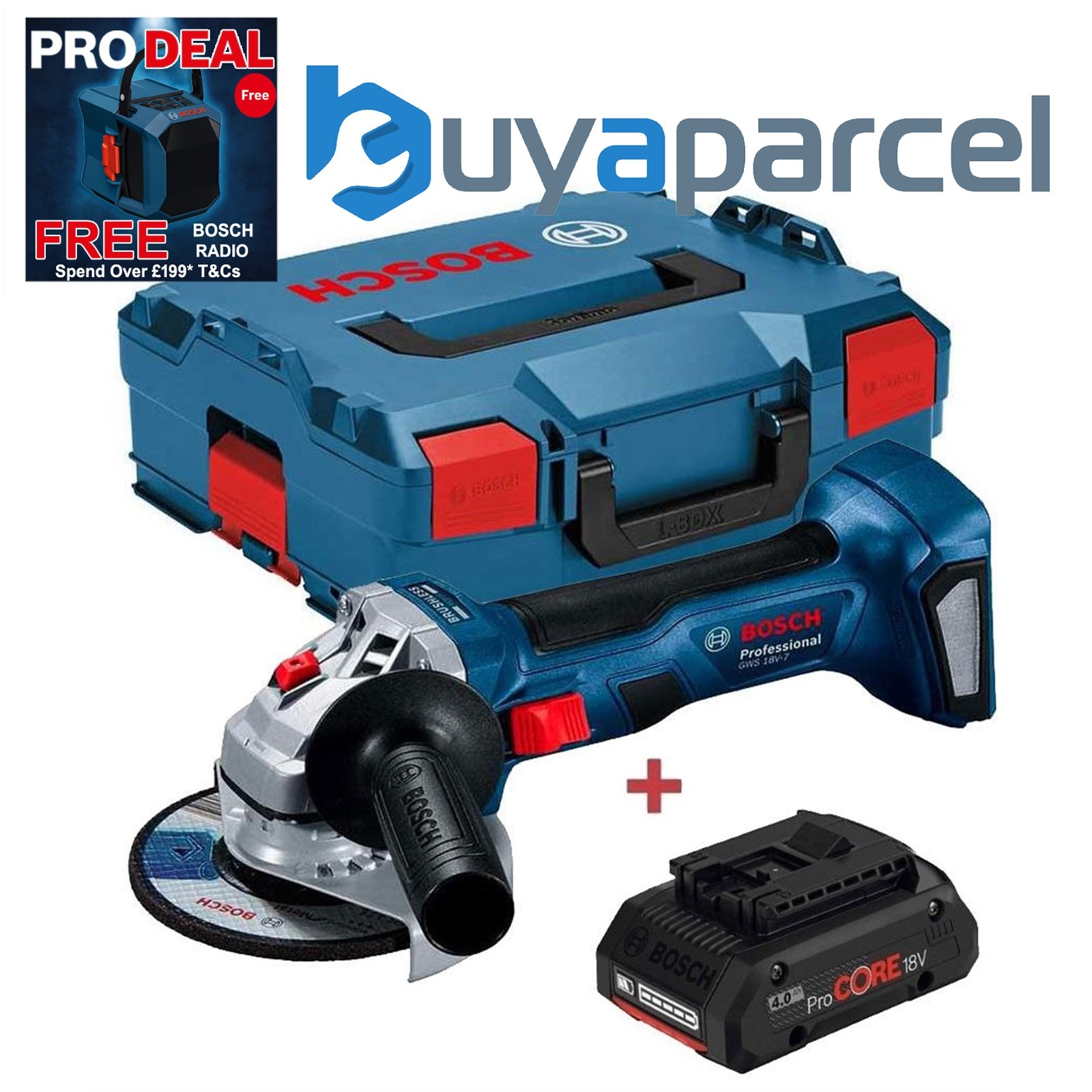 Bosch GWS 18V-7 125 18v 125mm Brushless Angle Grinder Bare L-BOXX +4AH Procore