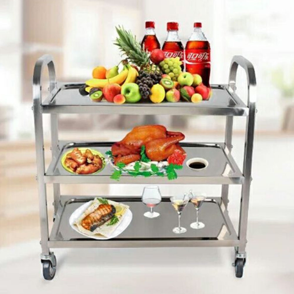 Stainless Steel 3 Tier Trolley Cart Kitchen Restaurant Serving Catering Train UK